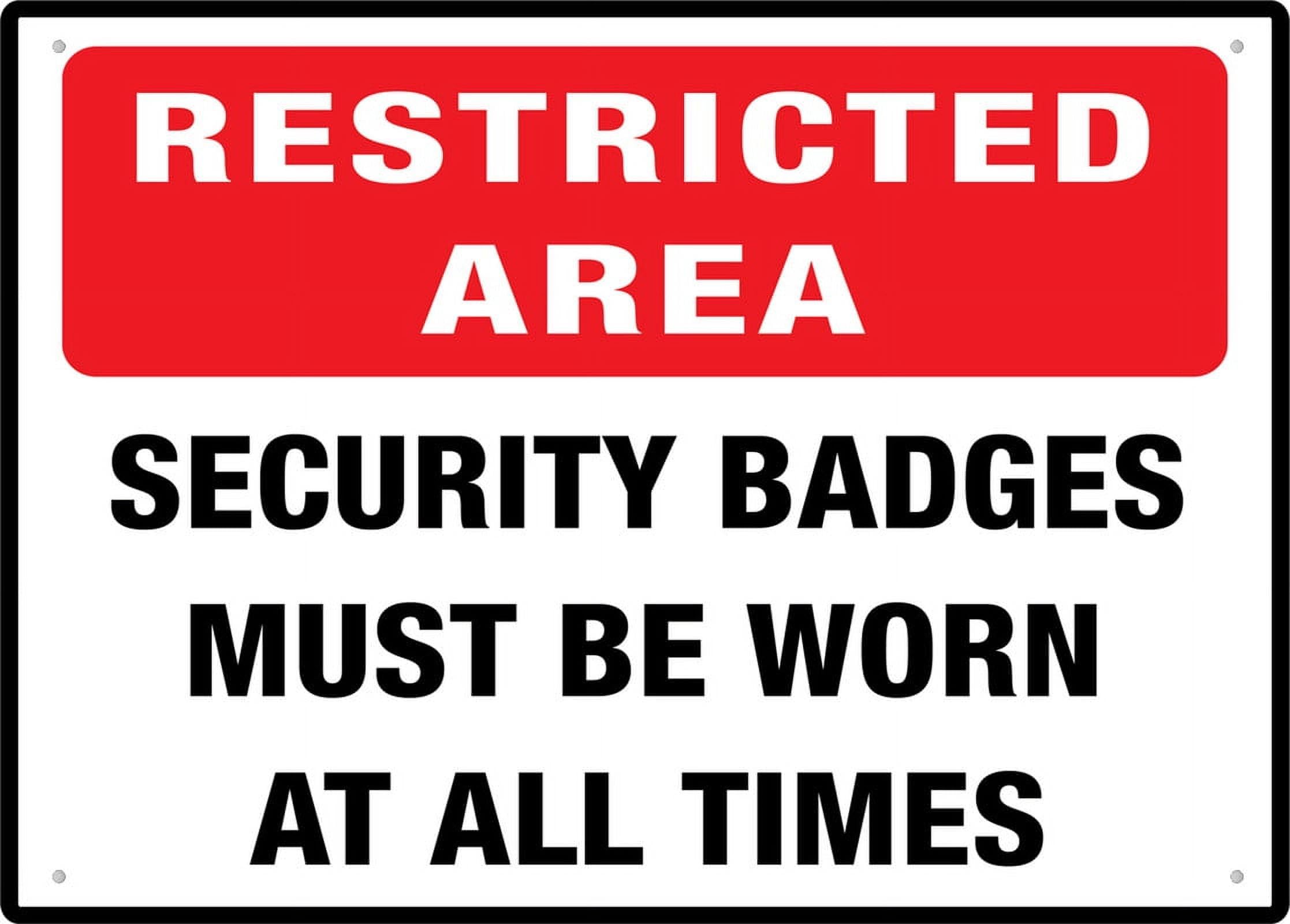 peiyeety Restricted Area Security Badges Must Be Worn 12X8 Inch Tin Sign Great For Garden And Yard Wall Decor