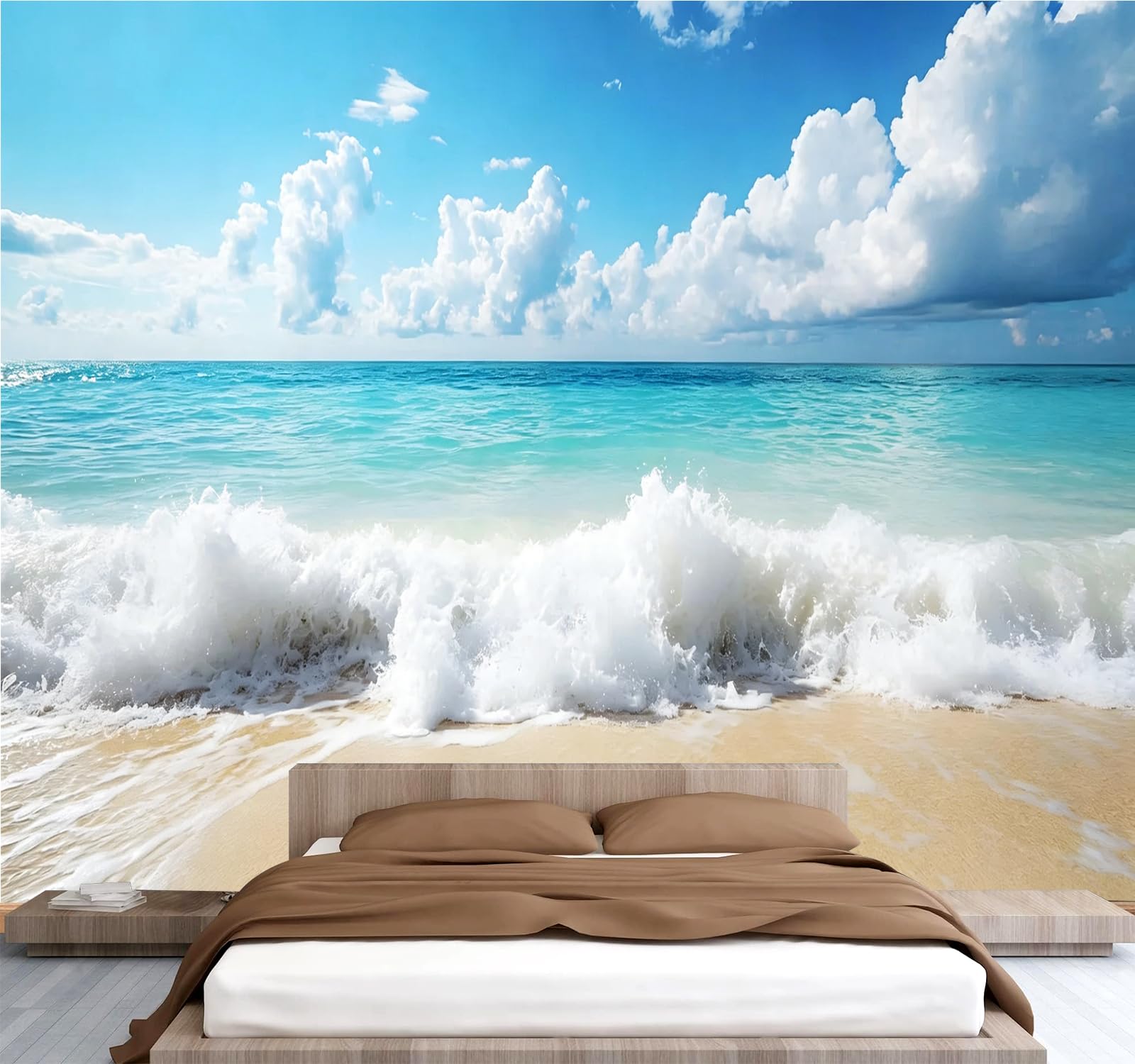 Générique Papier Peint Panoramique 3D 350x256 cm Paysage Océanique Non-tissé Murale Maison Décoration Intérieure Plage Vagues pour Chambre Salon Mur TV Artistique Poster Décoration Murale 1M2697