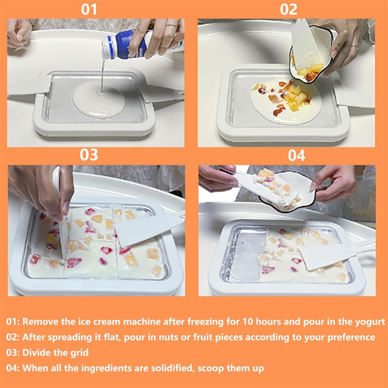 Petrus Eiscreme-Tablett, gerollte Eismaschine, DIY-Mini-Eiscreme-Tablett-Maker, Schnellkühltablett mit 2 Spateln