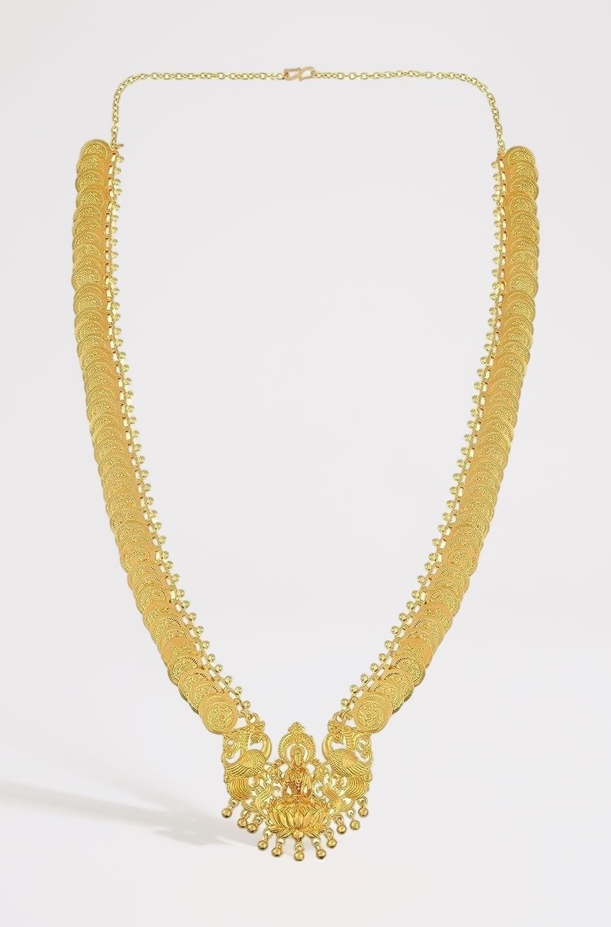 FASHIONS Traditional South Indian Goddess Laxmi Haar Temple Jewellery Mahalakshmi kasulaperu Lakshmi Necklace Set for Women