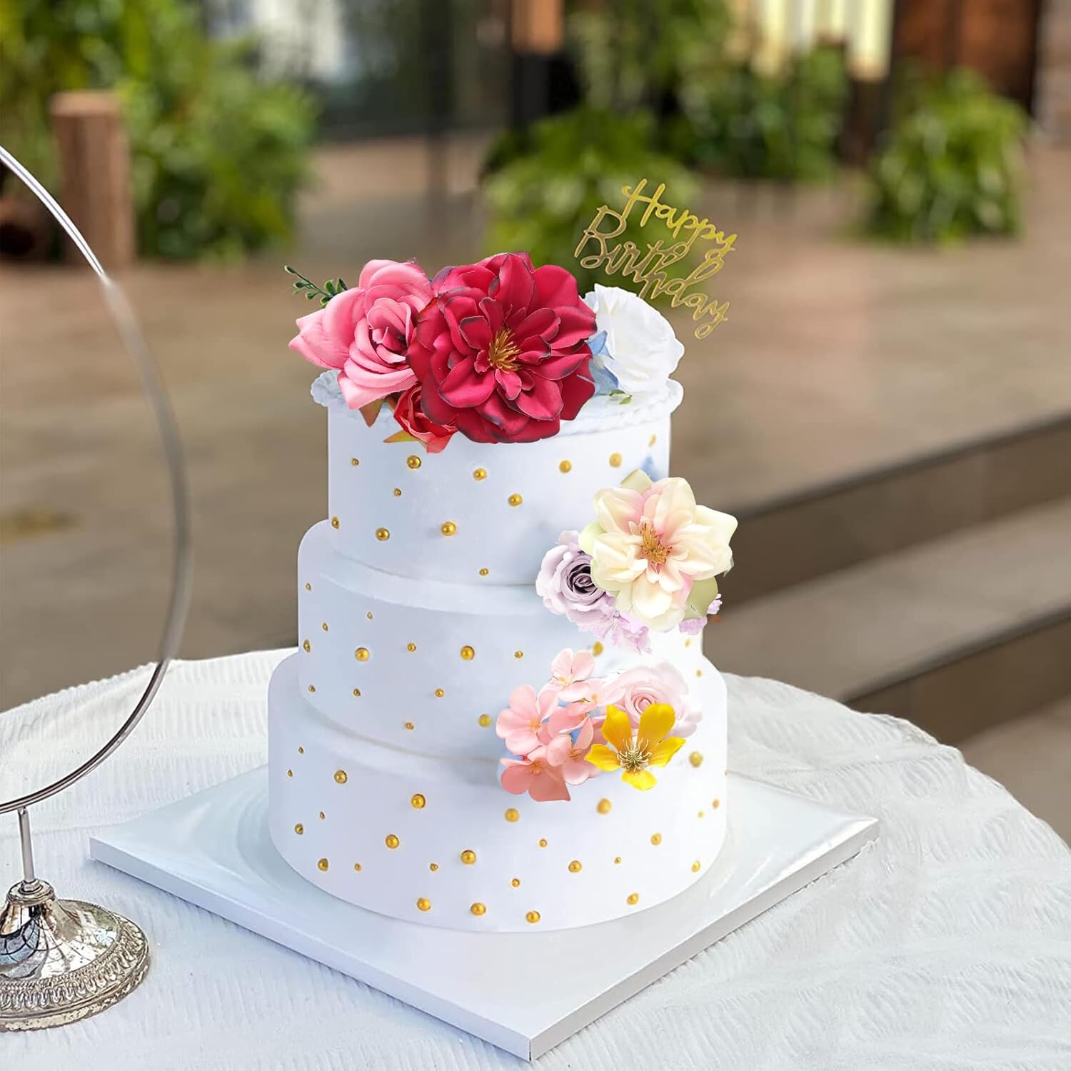 ASTRYAS Fake Artificial Flowers Combo Set Silk Camellia RosesDIY Center Cake Decoration Wedding Bouquet Corsage Home Decor Outdoor Decor Gift (Rainbow Flower) - Image 7