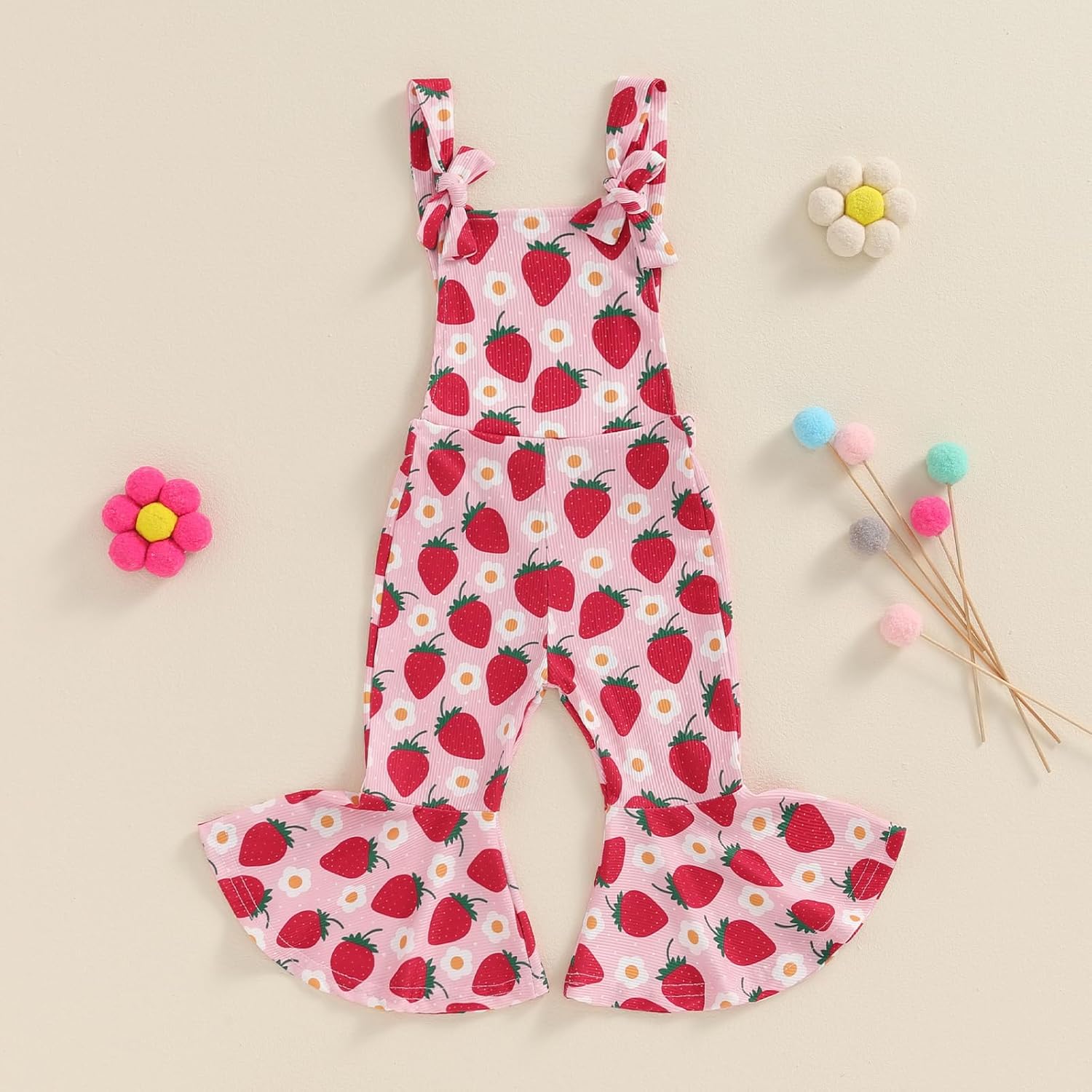 Emmababy Birthday Jumpsuit Baby Girl Strawberry Romper Bell Bottoms Sleeveless Halter Floral Jumpsuit Toddler Summer Clothes - Image 5