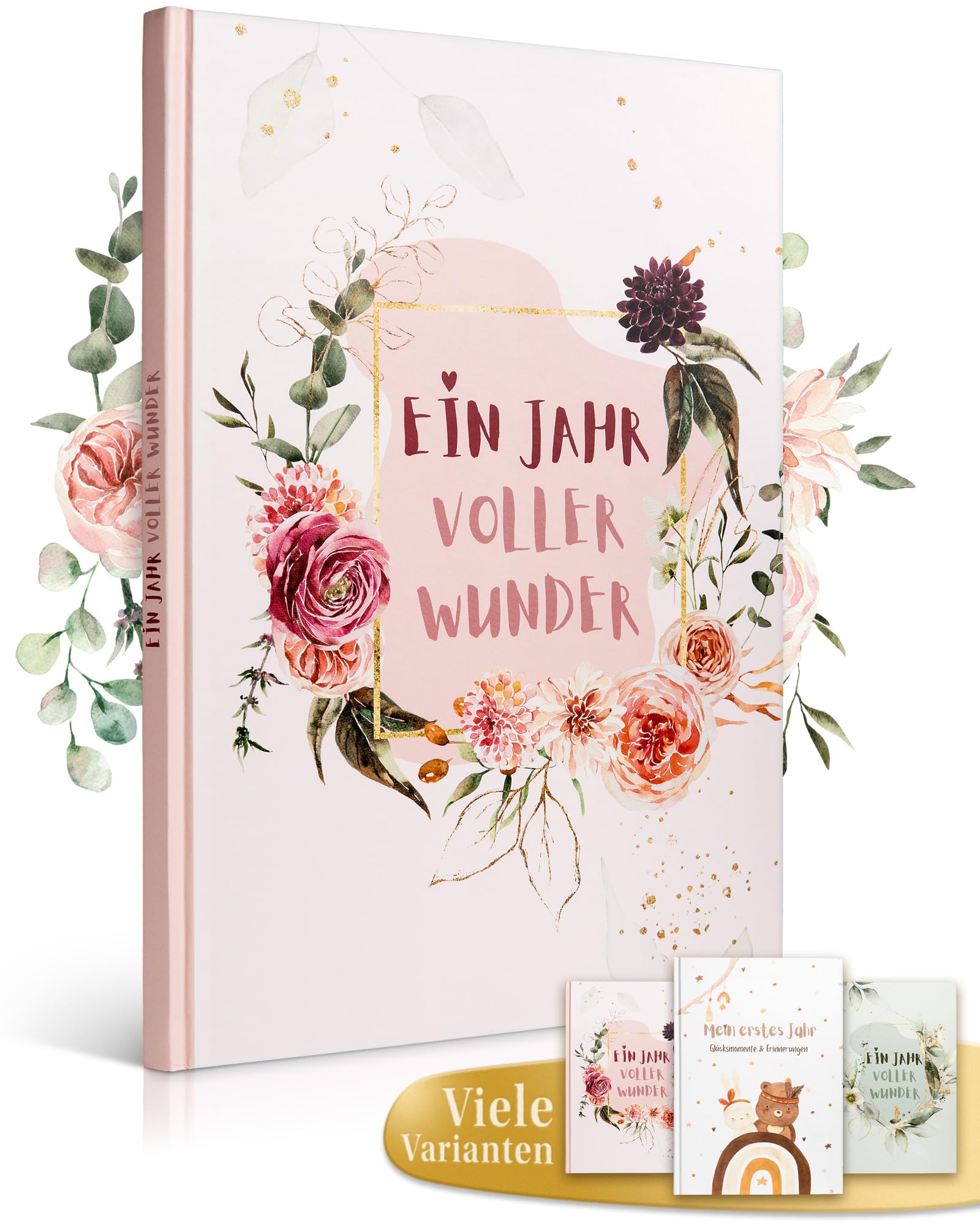 EULENTALER® Das Babytagebuch I Von Pädagogen gestaltet I Mit handgemalten Illustrationen I Mein erstes Jahr I Din A4 I Babyalbum, Erinnerungsbuch Rosa I Für Mädchen