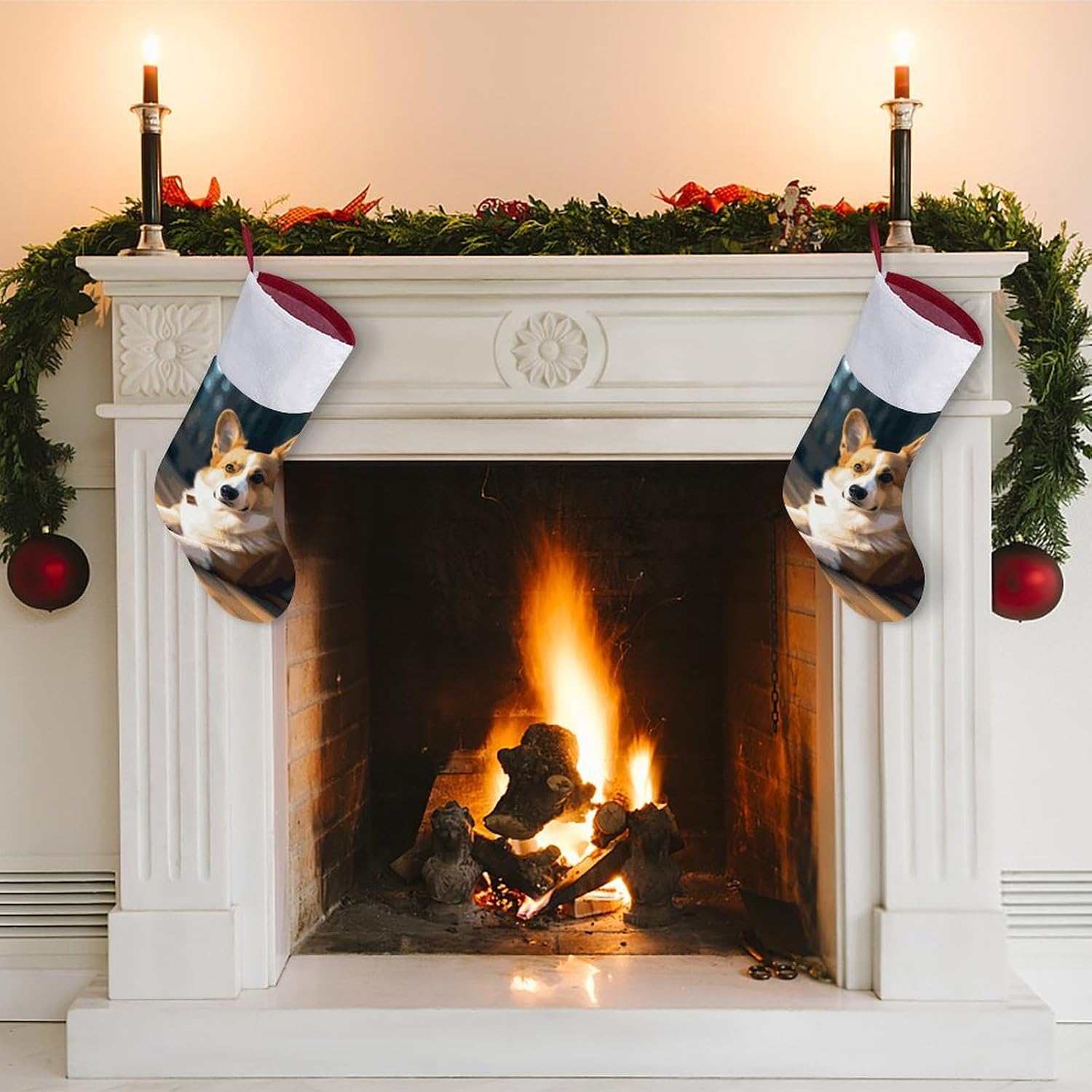 Christmas Stocking Smart Corgi Xmas Stockings Personalized Christmas Stockings Hanging Ornaments Large Hanging Stocking for Stairs Fireplace Xmas Home Decor image 4