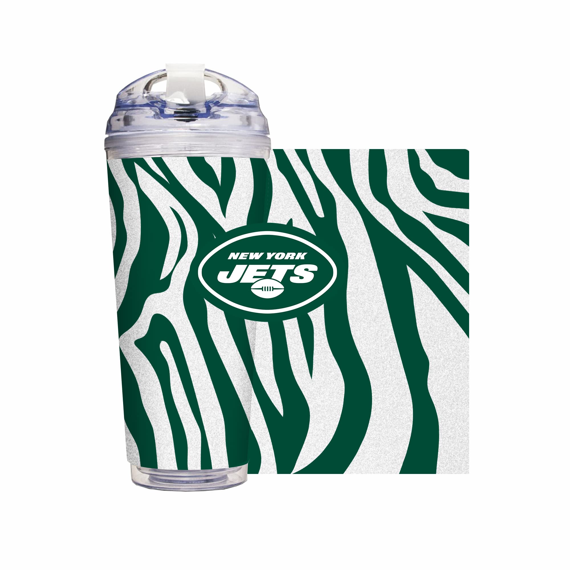 Rico Industries NFL Football Glitter 24oz Acrylic Glitter Tumbler with Hinged Lid, Officially Licensed Double Wall Tumbler with Straw