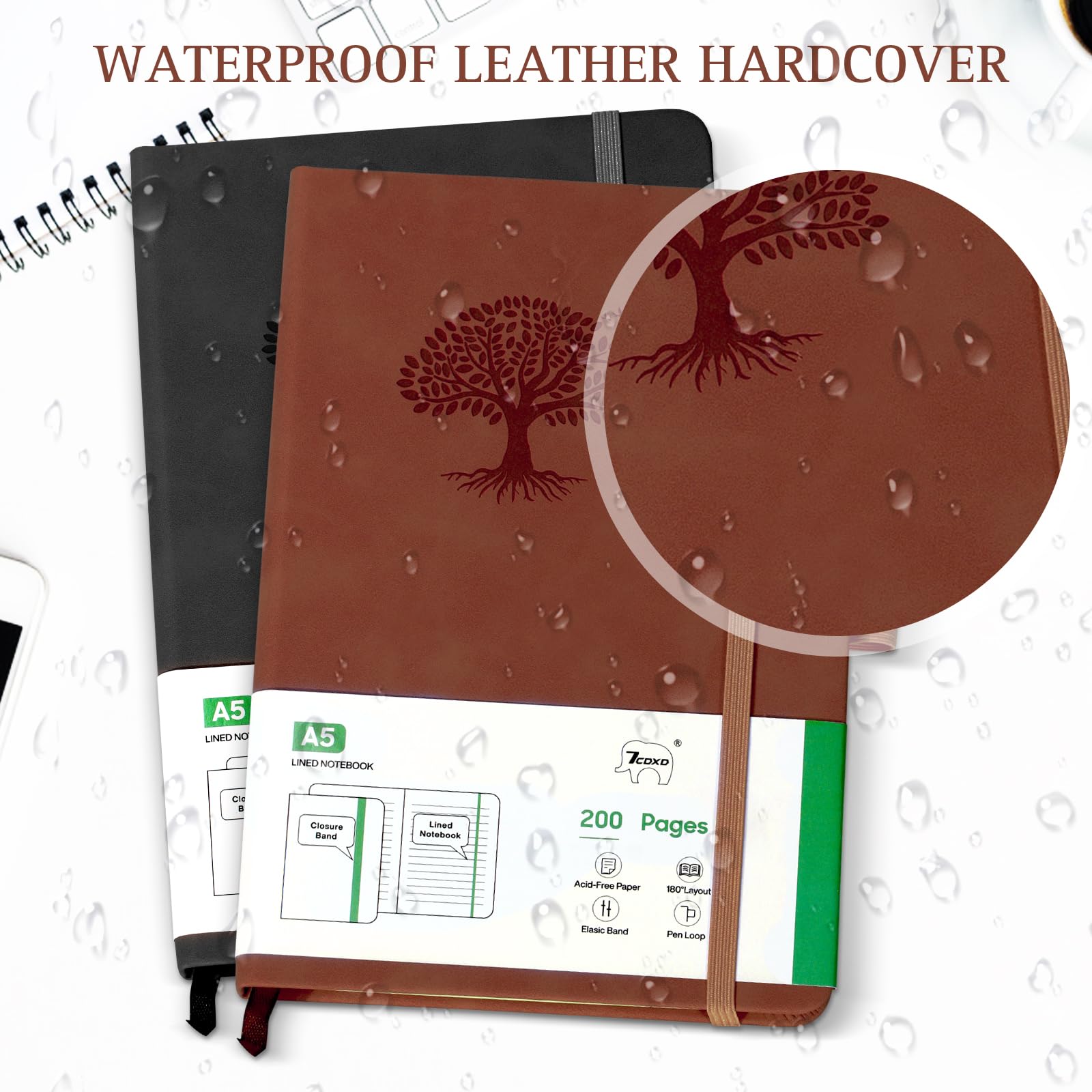 7CDXD 2 Pack Journal Notebook, 200 Pages A5 Leather Journal Notebook, Hardcover Notebooks 100GSM Lined Paper - Image 3