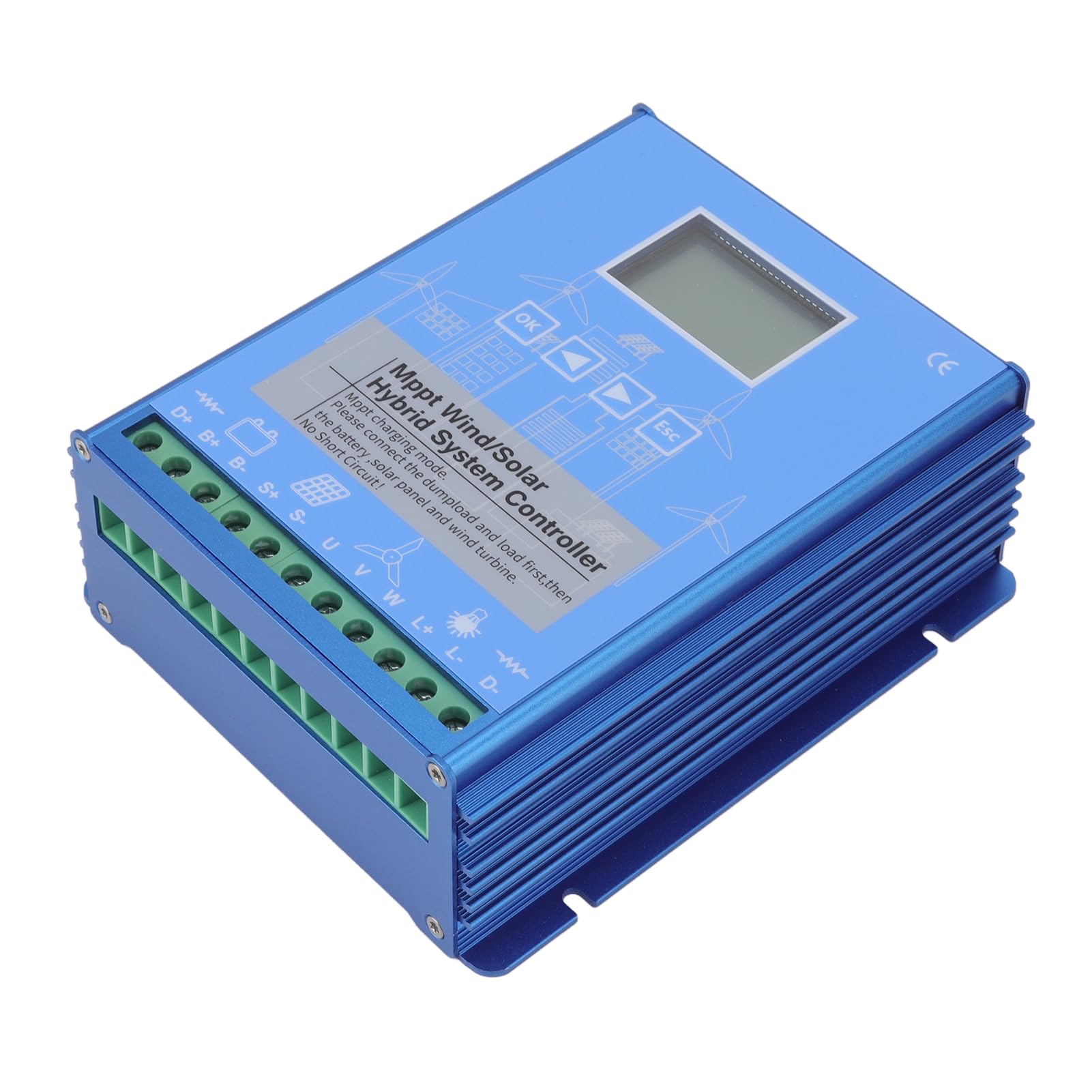 FTVOGUE Hybrydowy Kontroler Energii Wiatrowej 12 V 24 V, Aluminium, ładowanie Boost MPPT, Wyświetlacz LCD z Podwójnym Zasilaniem do zastosowań Poza siecią (GPI-1010K)