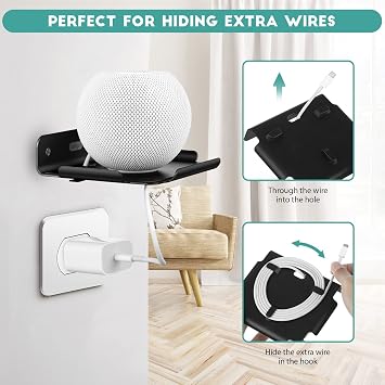 Small Wall Shelf, 4.7 Floating Shelves for Speakers, Internet Router, Smart Home, Apple HomePod Mini, Echo Dot 4th, Security Camera for Bedroom, Gaming Room, and Living Room (Black)