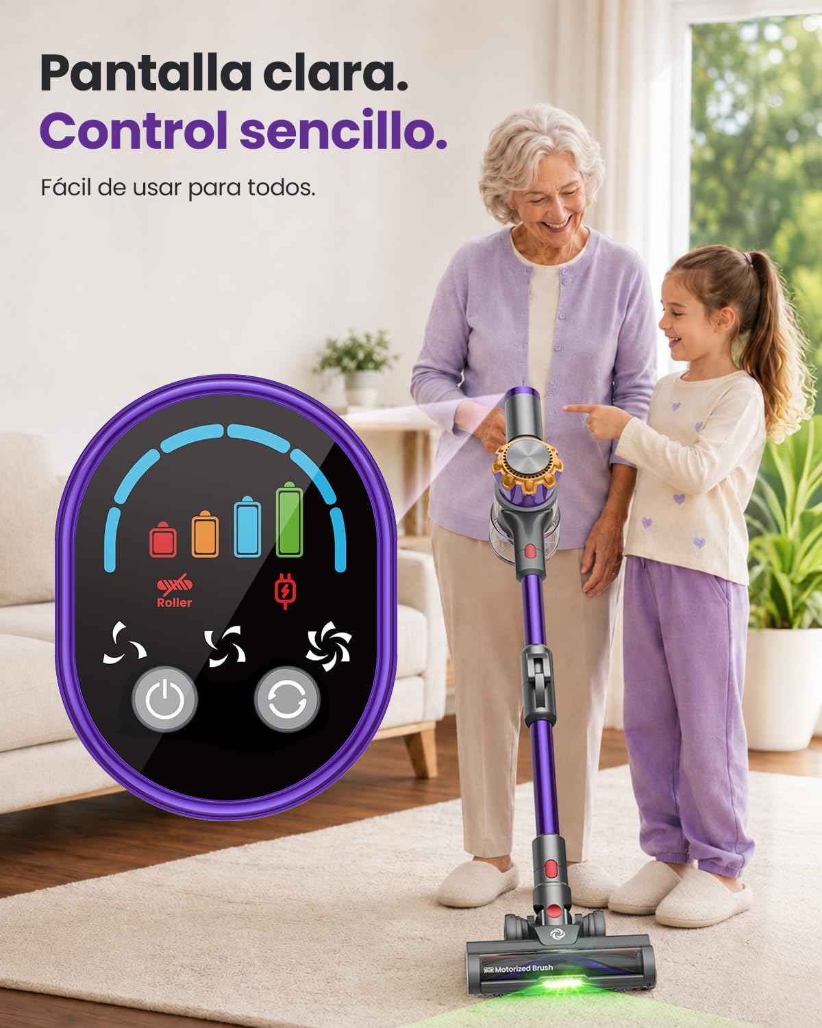 V18Pro 50kPa/450W Aspiradora sin Cable con Brazo Flexible | 1.4KG Ultraligera 60dB Silenciosa, Cepillo Antienredos 0 mm, 7 en 1 Aspirador Escoba Potente para Pelo de Mascotas, Alfombras