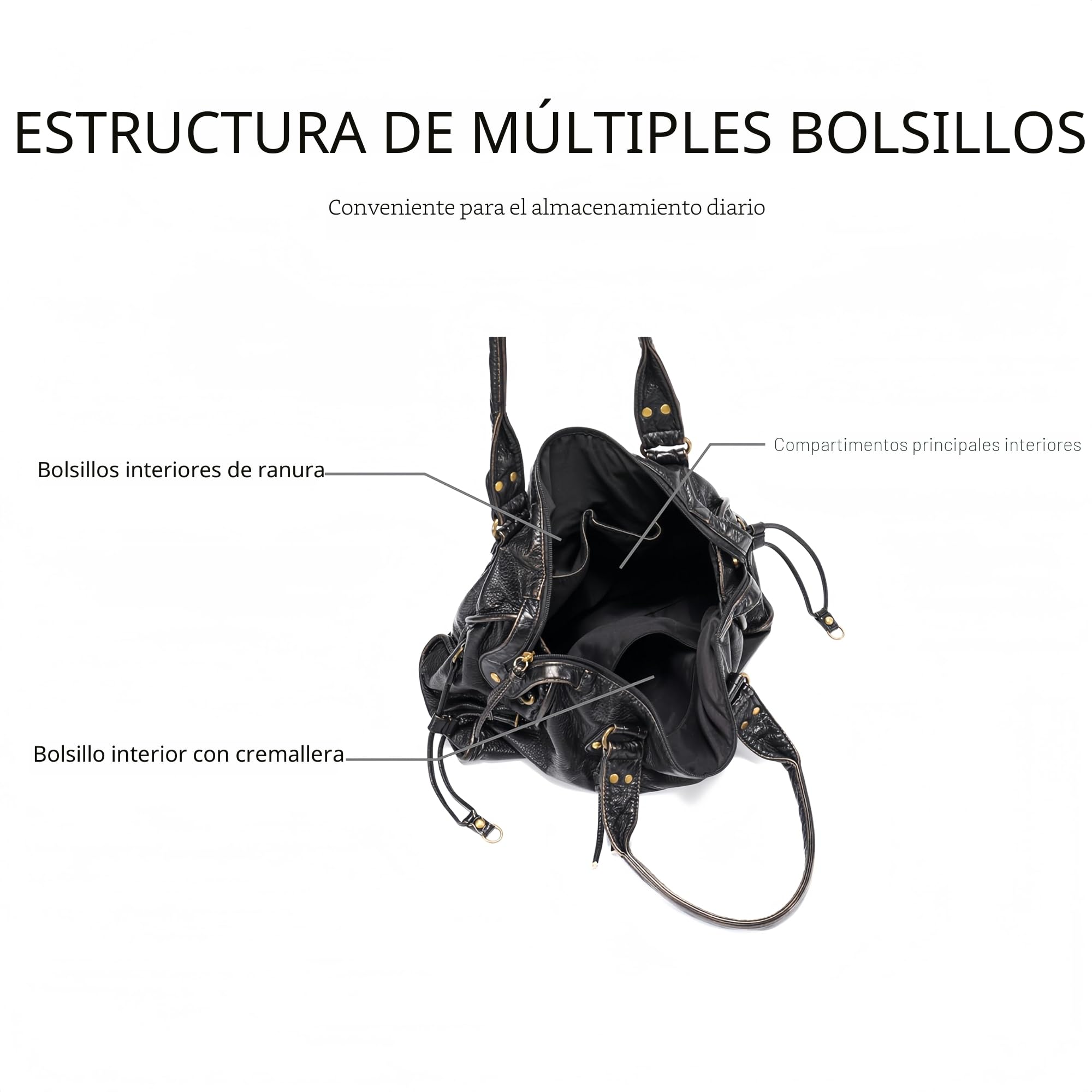 JOLLQUE Bolso cruzado con remaches para mujer, bolso de mano grande retro de cuero lavado, bolso de hombro vintage Y2K de verano