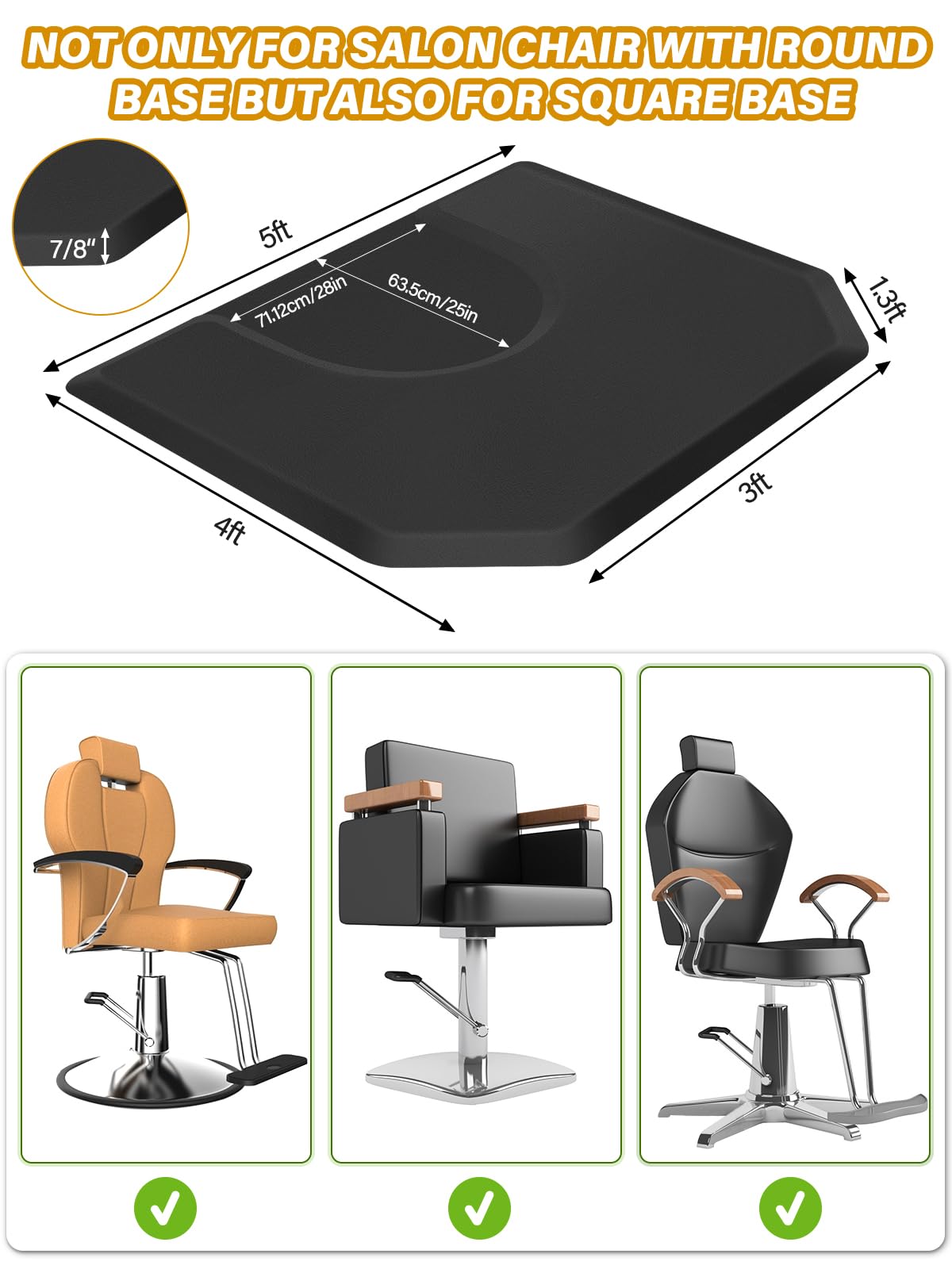 Kalolary 4x5 Pieds Tapis de Sol Salon Anti Fatigue | Tapis Chaise Salon Coiffure pour Base Chaise Circulaire Beauté pour Coiffeur Épais Polygone et fournitures Barbier