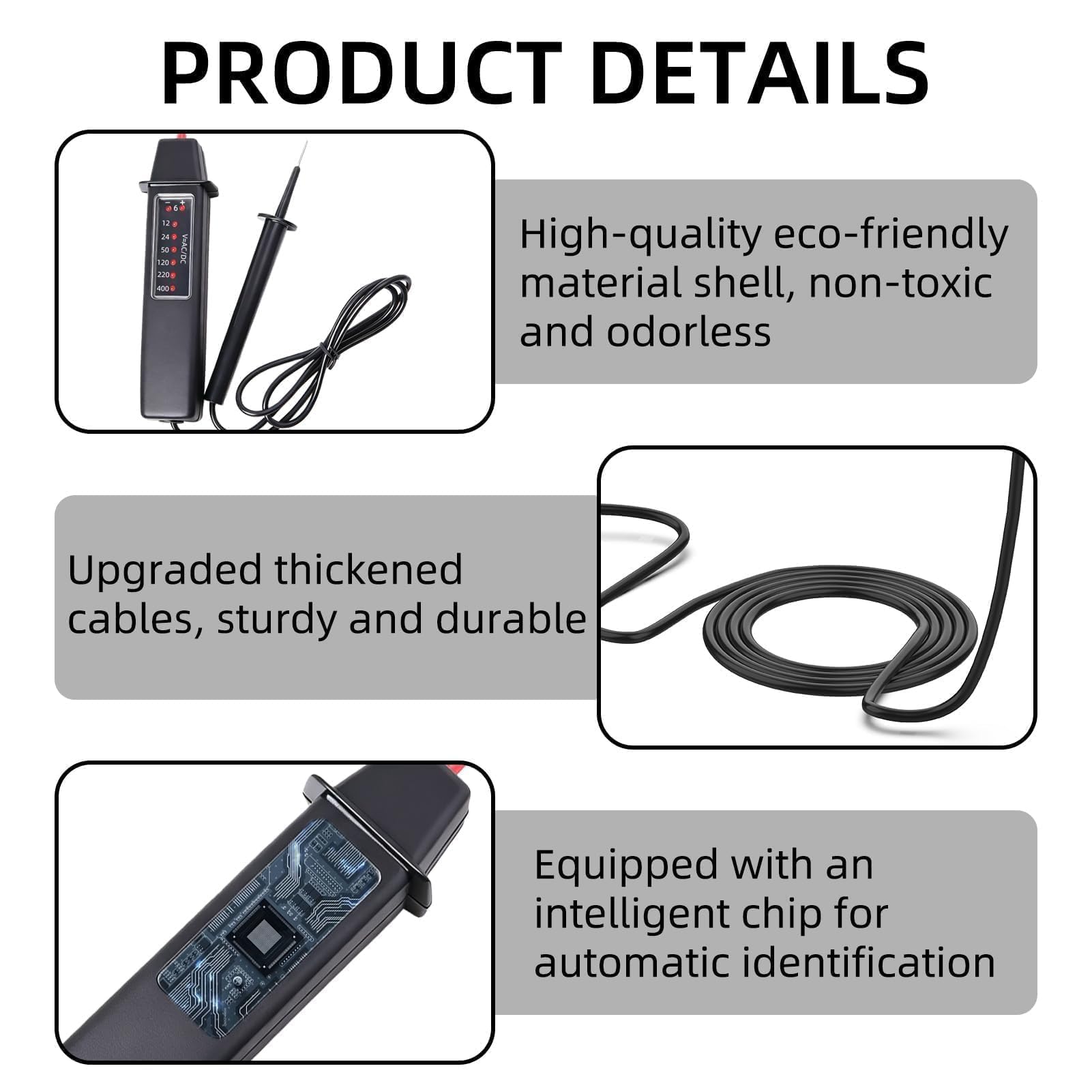 Comprobador de Tension Bipolar 6v - 400V (AC)/ 6v - 500V (DC) Comprobador de Corriente Buscapolos Electricista Probador de Voltaje LED sin Batería Detector de Voltaje Profesional