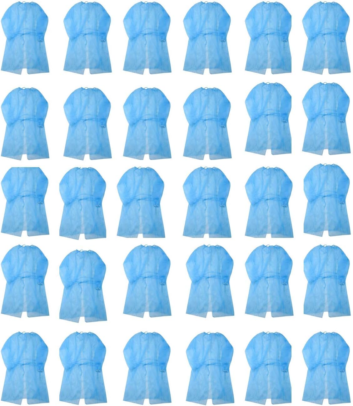 Leo Disposal Protective Isolation Gown - 30 pcs Blue. Latex Free,Non-Woven, Fluid Resistant,ONE Size FITS MOST