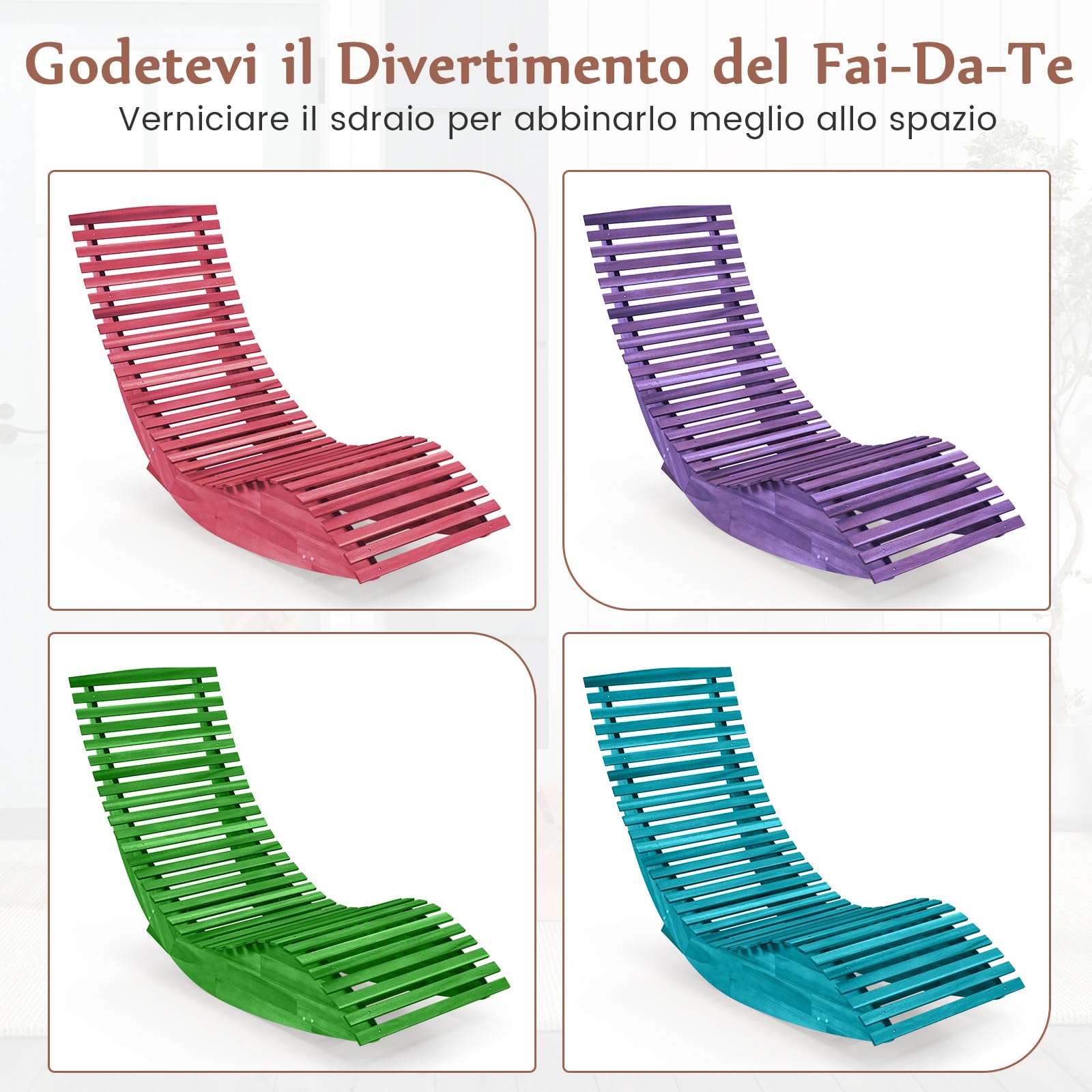 COSTWAY Sedia a Dondolo in Legno per Esterni, Lettino a Dondolo con Seduta Ergonomica, Sdraio a Dondolo da Giardino, Lettino Prendisole a Dondolo per Giardino, 157 x 60 x 76 cm, Portata 160 kg (1)