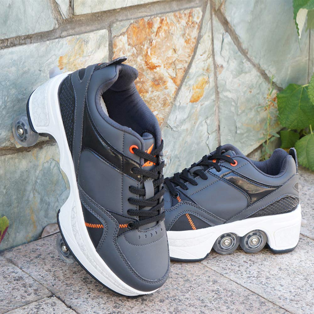 Verstellbare Quad-Rollschuh-Stiefel,Quad Skate Rollschuhe Skating Multifunktionale Deformation Schuhe 2-In-1-Mehrzweckschuhe, Für Kinder Geeignet, Anfänger,LightBlack-33