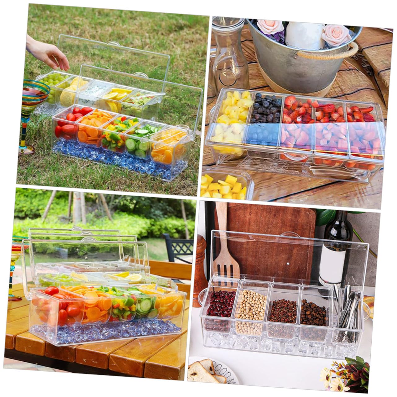 Boîte Assaisonnement Réutilisable avec Cuillères Plateau à Compartiments pour Épices et Condiments Rangement Cuisine Transparent et Pratique Set Pot Épices Réutilisable