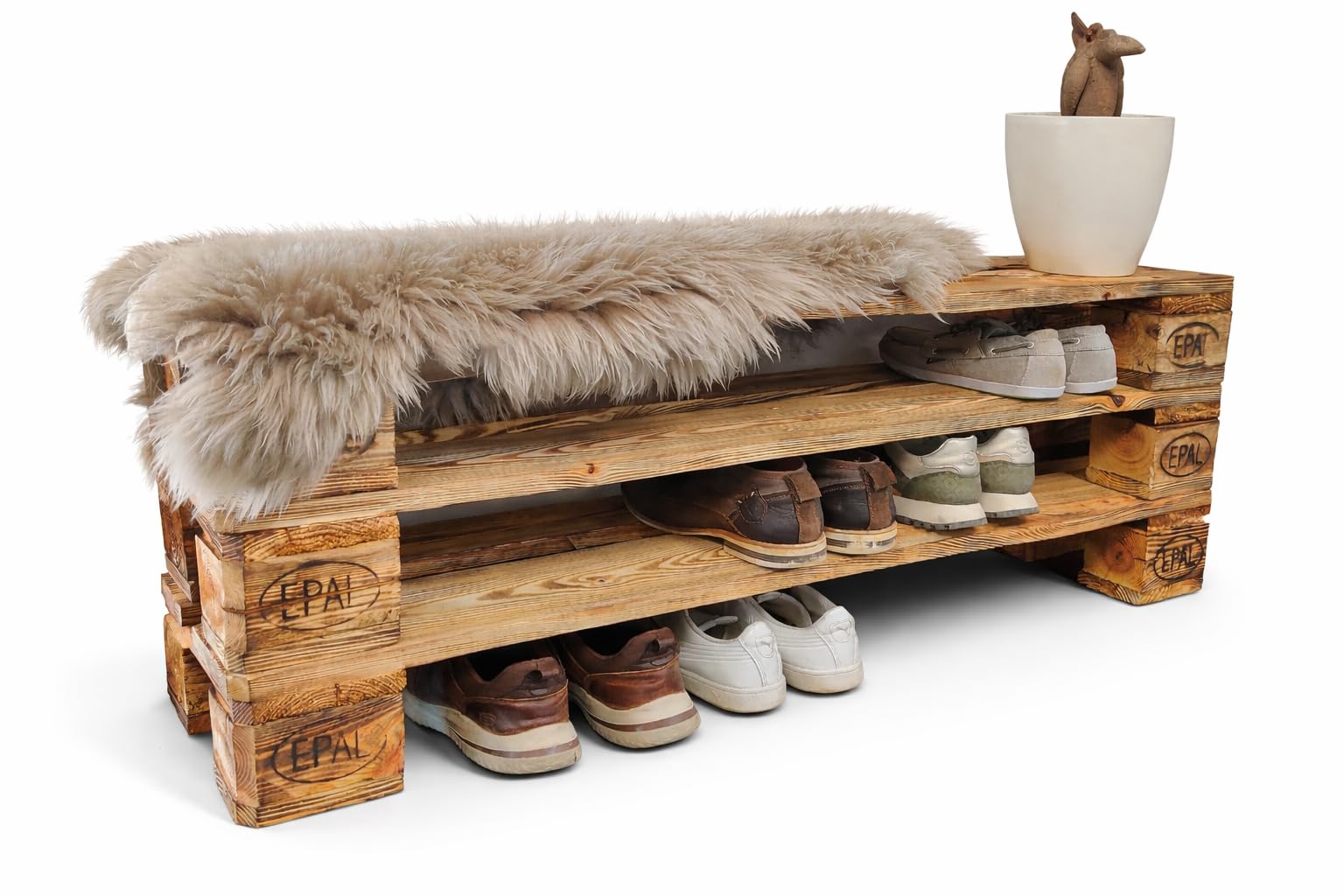 DAVES REDESIGN Garderobe mit Sitzbank, Bank, Schuhschrank, Schuhregal, Flurmöbel für Schuhe abstellen und Aufbewahren, Platzsparend, rustikal, robust, vintage Küche, Haushalt & Wohnen
