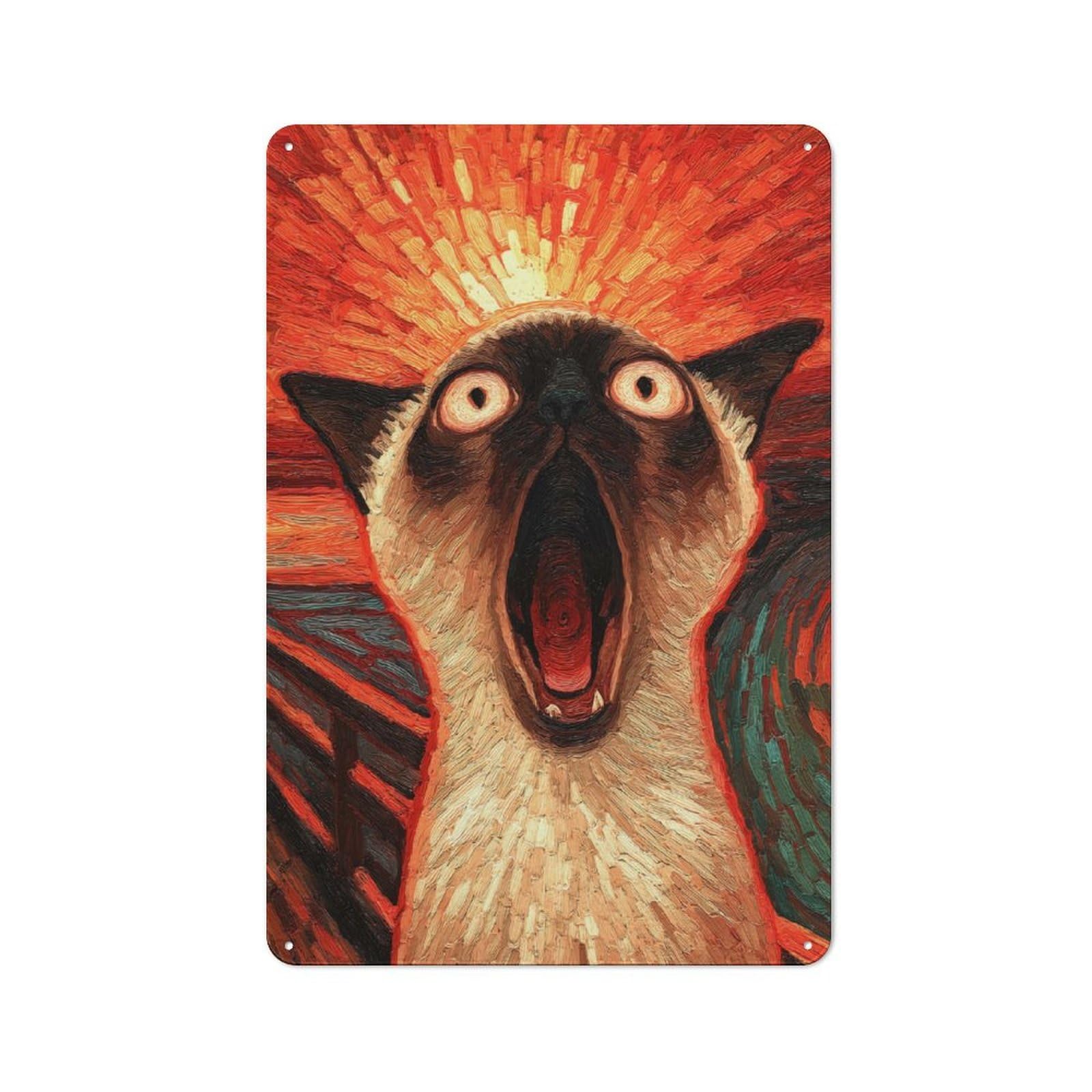 Junmoney Style-19 Screaming Siamese Cat Art Metal Wall Plaque 30X20cm, Character Room Wall Plaque For Hallway, Home Bar, Garage Or Study