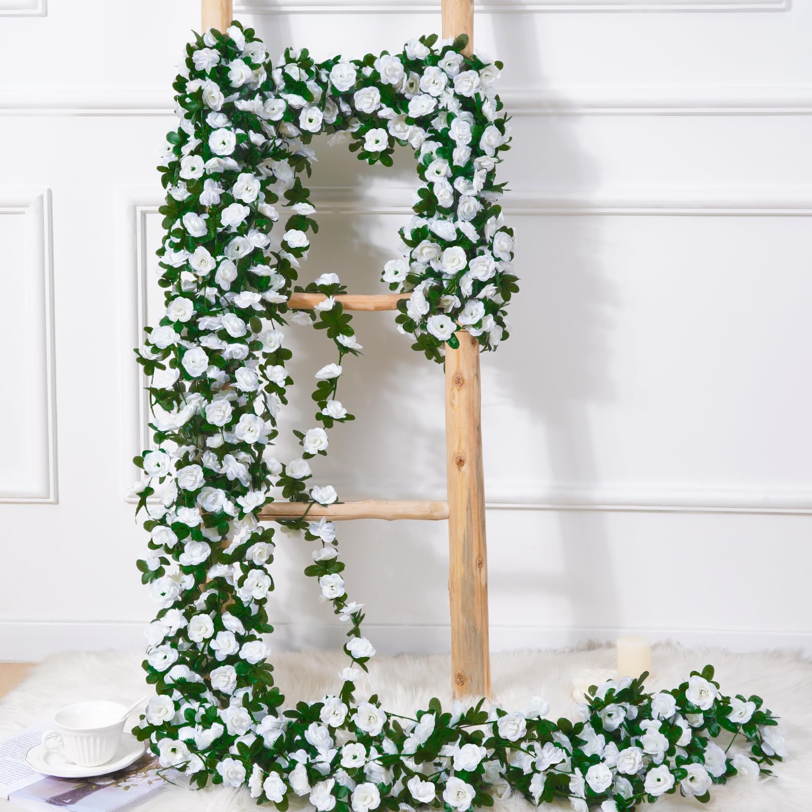 BLEUM CADE Künstliche Rosenranken für Schlafzimmer, niedliche hängende Blumenranken, Blumengirlande, Dekorationen für Hochzeit, Party, Wand, Raumdekoration, ästhetisch, 5 Stück