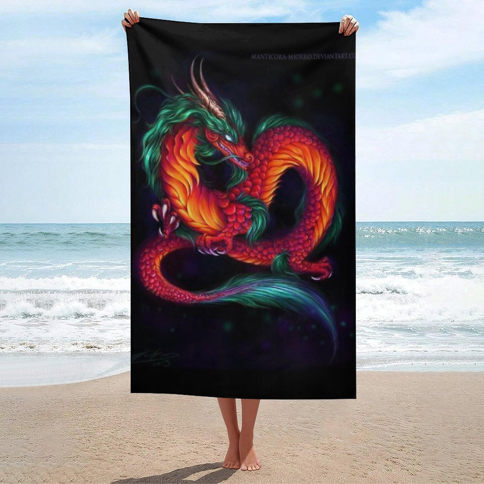 LEDFCVSU Beach Towel, Chinese Dragon Bath Towel, Absorbent Towel for Swimming, Sports, Travel