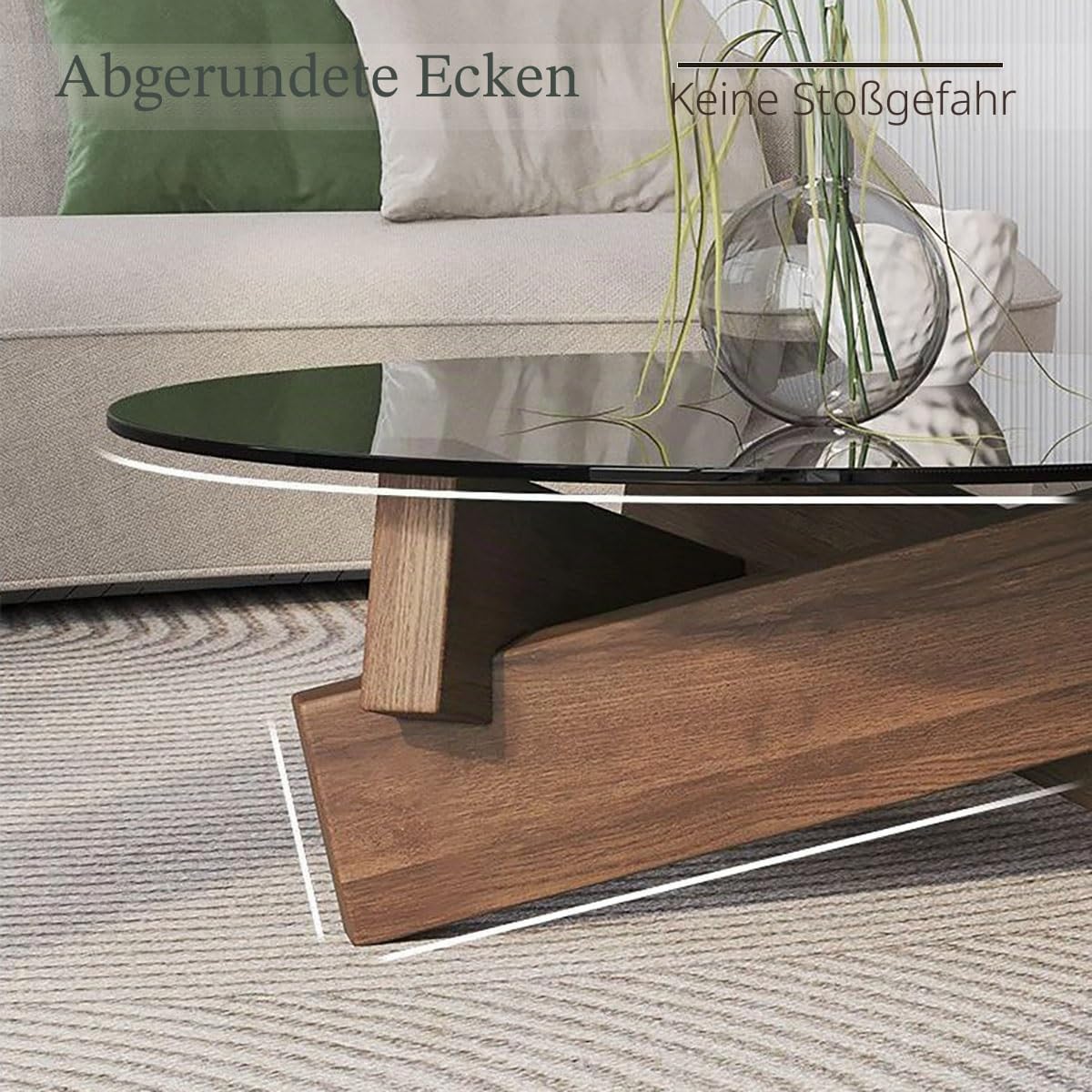 Runde Couchtische Aus Glas, Kleiner Couchtisch Für Wohnzimmer, Rustikaler Kaffeetisch Für Landhausstil, Massivholzsockel, Einsteck- Und Zapfenstruktur, 70x70x31cm, Schwarz