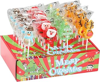 Amazon.co.jp: クリスマス お菓子 4種 棒付きキャンディ24本