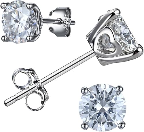 Moissanite Earrings, 18K White Gold Plated,1 Carat Round Cut Lab Created Moissan