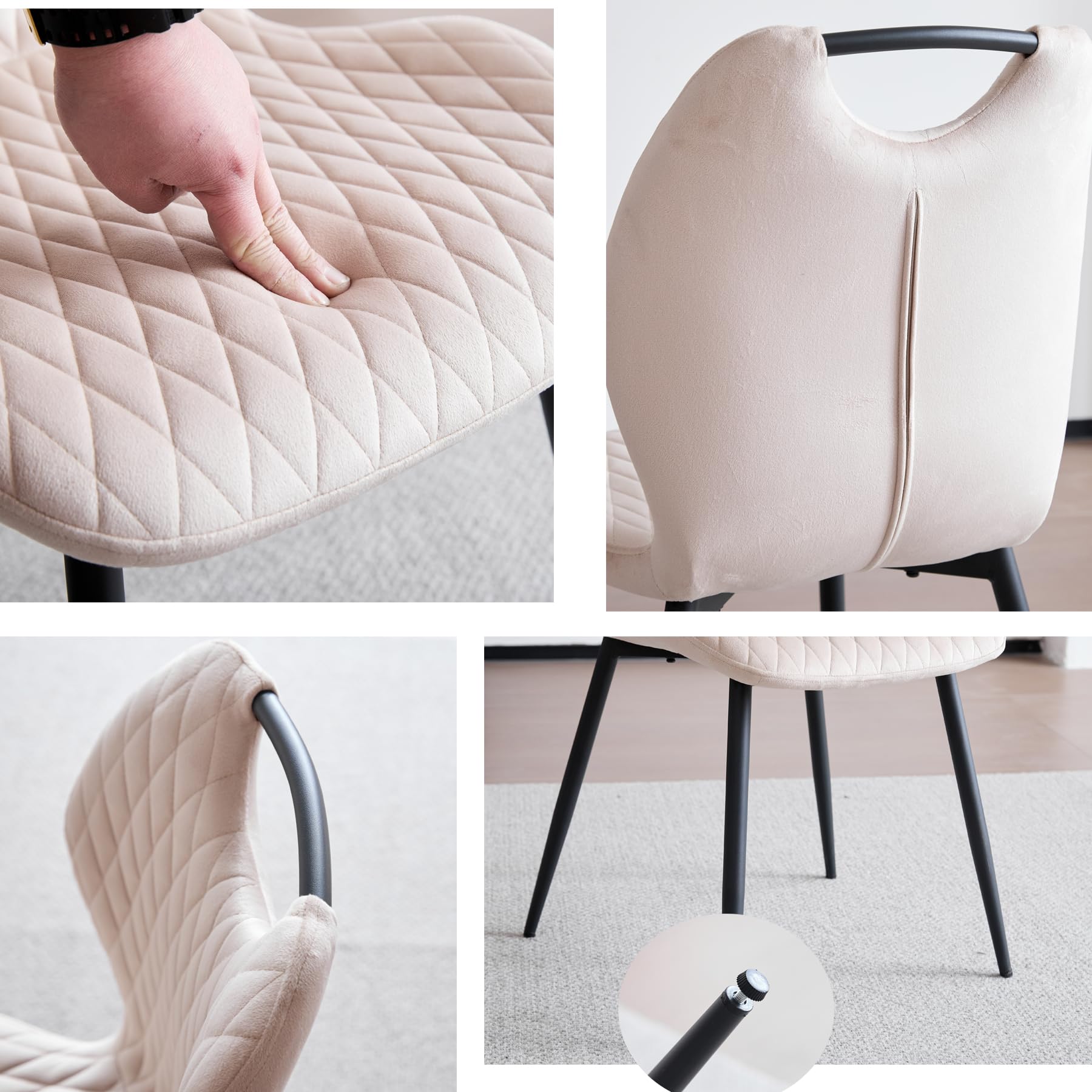 Tavolo da Pranzo con 4 Sedie, Set da Pranzo, 140 * 78 * 77 cm, Tavolo da Pranzo Rettangolare in Legno, 4 Sedie con Schienale Alto, Gambe in Metallo Nero, 4 Sedia Beige