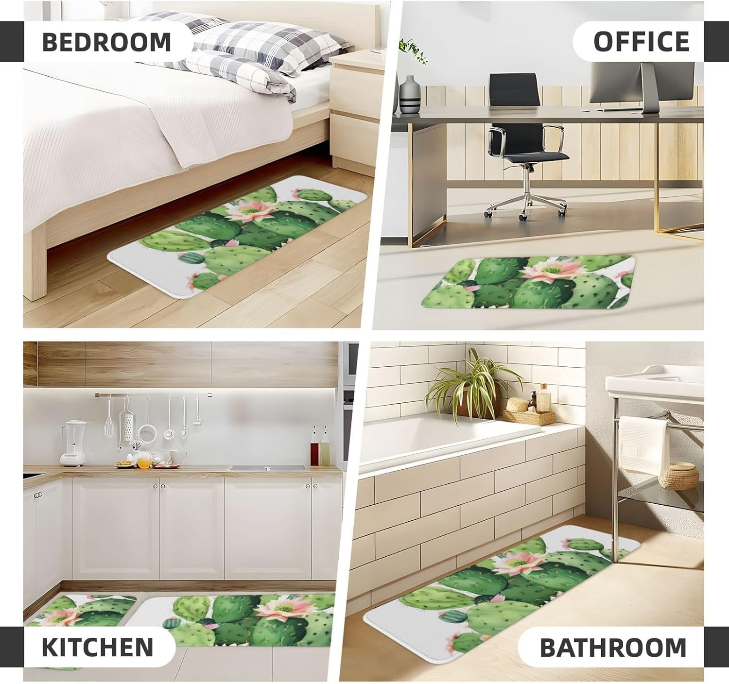 Cactus Kitchen Mats for Floor 2PCS, Cushioned Anti Fatigue Kitchen Floor Mat Runner, Non-Slip Kitchen Rug Comfort Standing Mat for Sink, Office 17"x29.5"+17"x47.2"