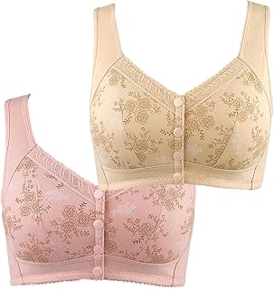 Glamorette Snap Front Bra Older Women,Cotton Front Closure Bra (4XL, Beige+Pink)