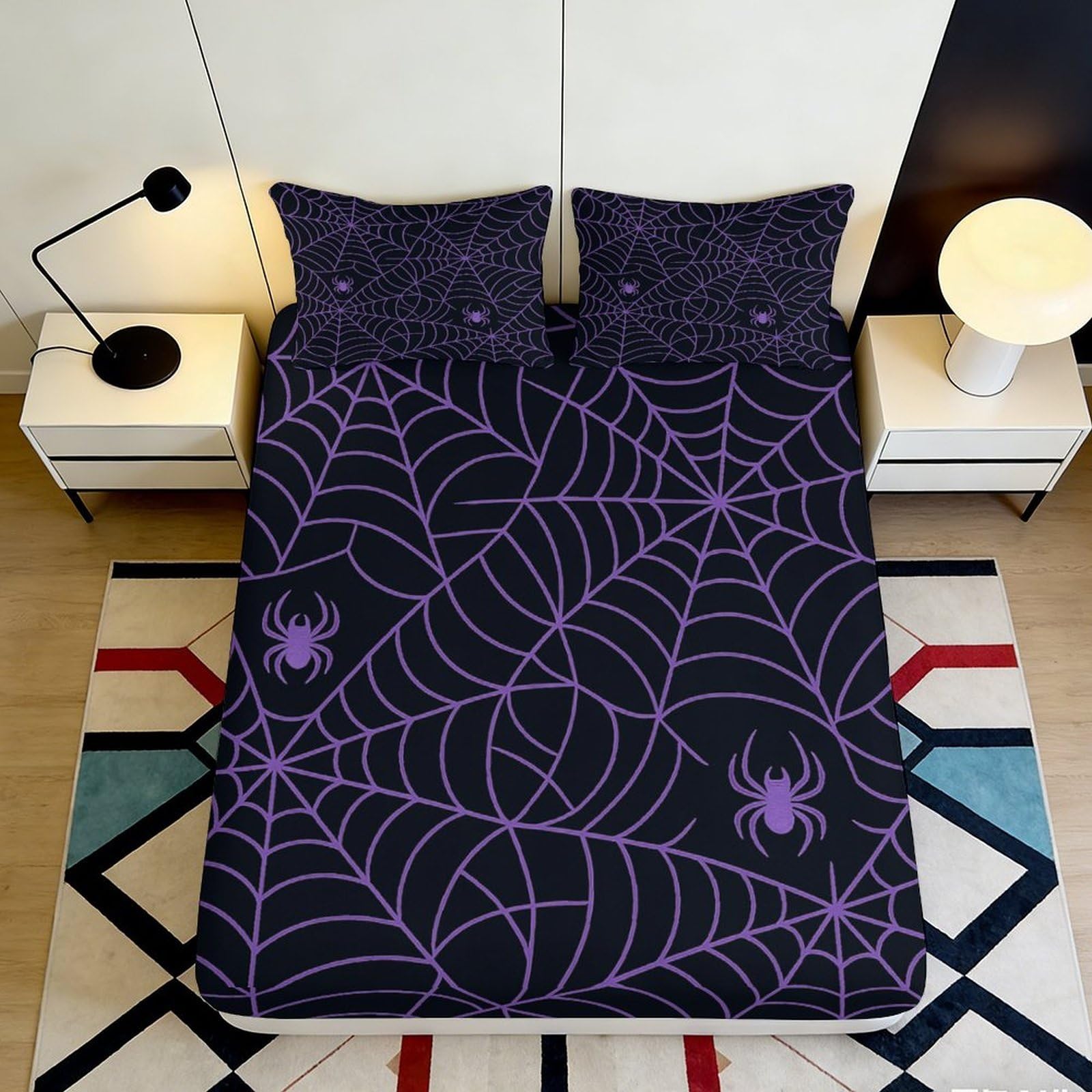 3D Printed Spider Web Fitted Sheet Microfiber Deep Pocket Bedroom Bedding Spider Web Mattress Fitted Cover Non-Slip Washable for Adults Teens 200x200x25cm 90x200x25cm