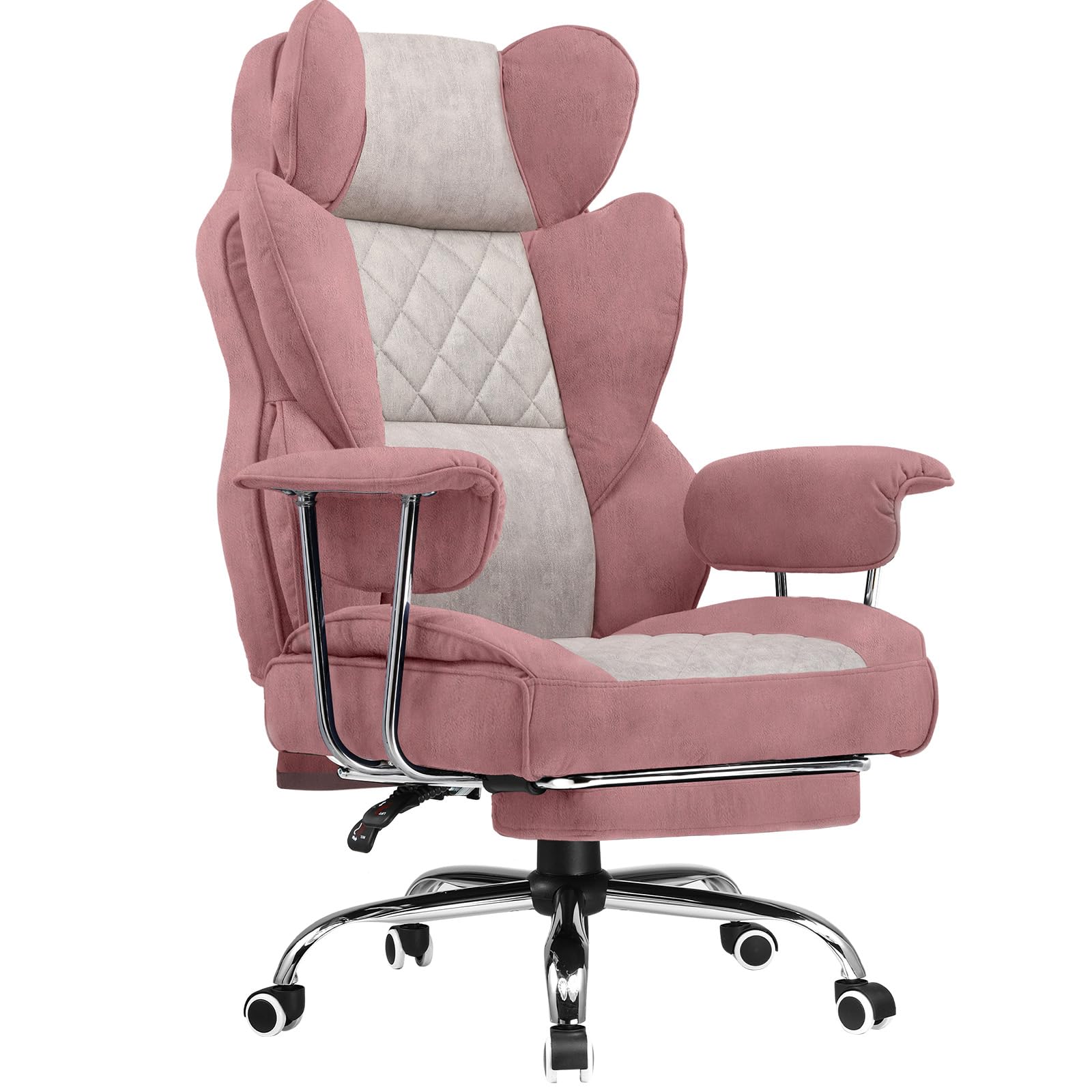 COMHOMA Big and Tall Office Chair, High Back Leather Gaming Chair with Footrest, Executive Ergonomic Office Chair with Pocket Spring Lumbar Support and with Outward Fixed Soft Armrests