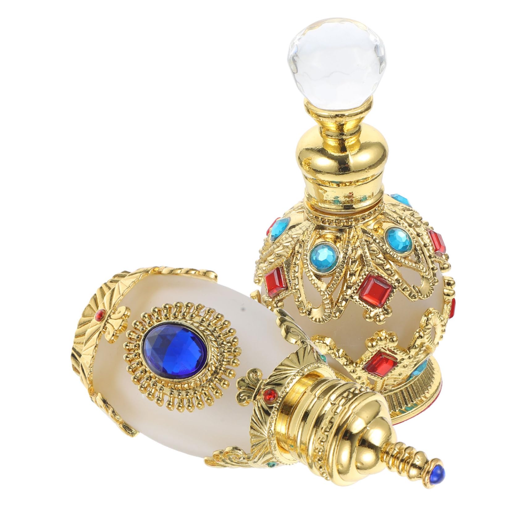 minkissy 4stücke Nachfüllbare Parfümflaschen Aus Kristallglas Vintage Parfümflasche Mit Goldener Kugel Und Blauer Farbsteinflasche Für Reisen Und Ätherische Öle