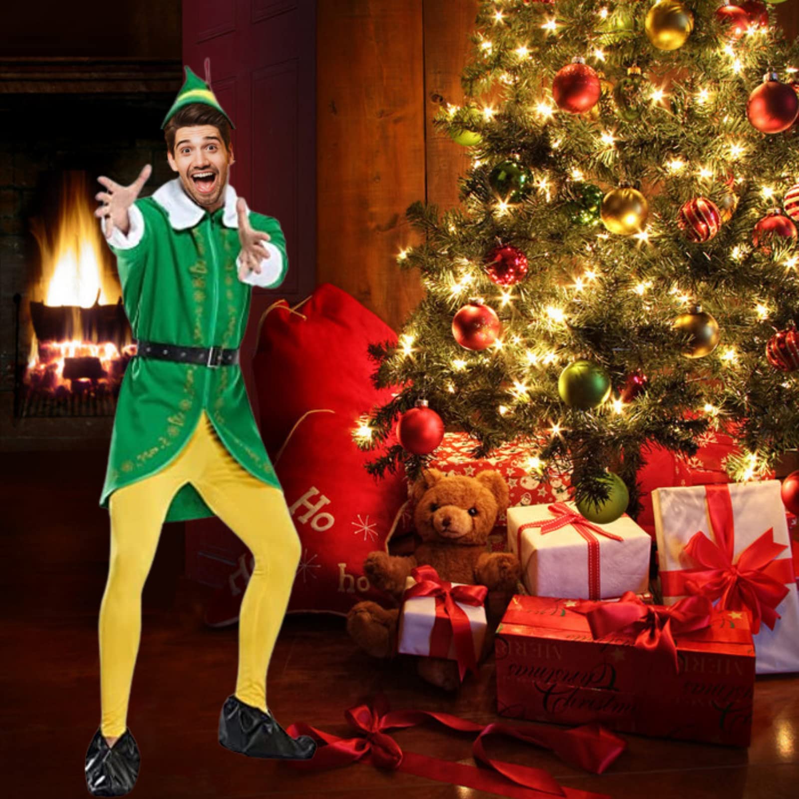 Herren Weihnachten Kostüm Deluxe Santa Anzug Erwachsene Kostüme Urlaub Halloween Cosplay Set 6 Stück Mantel Hut Hose Gürtel