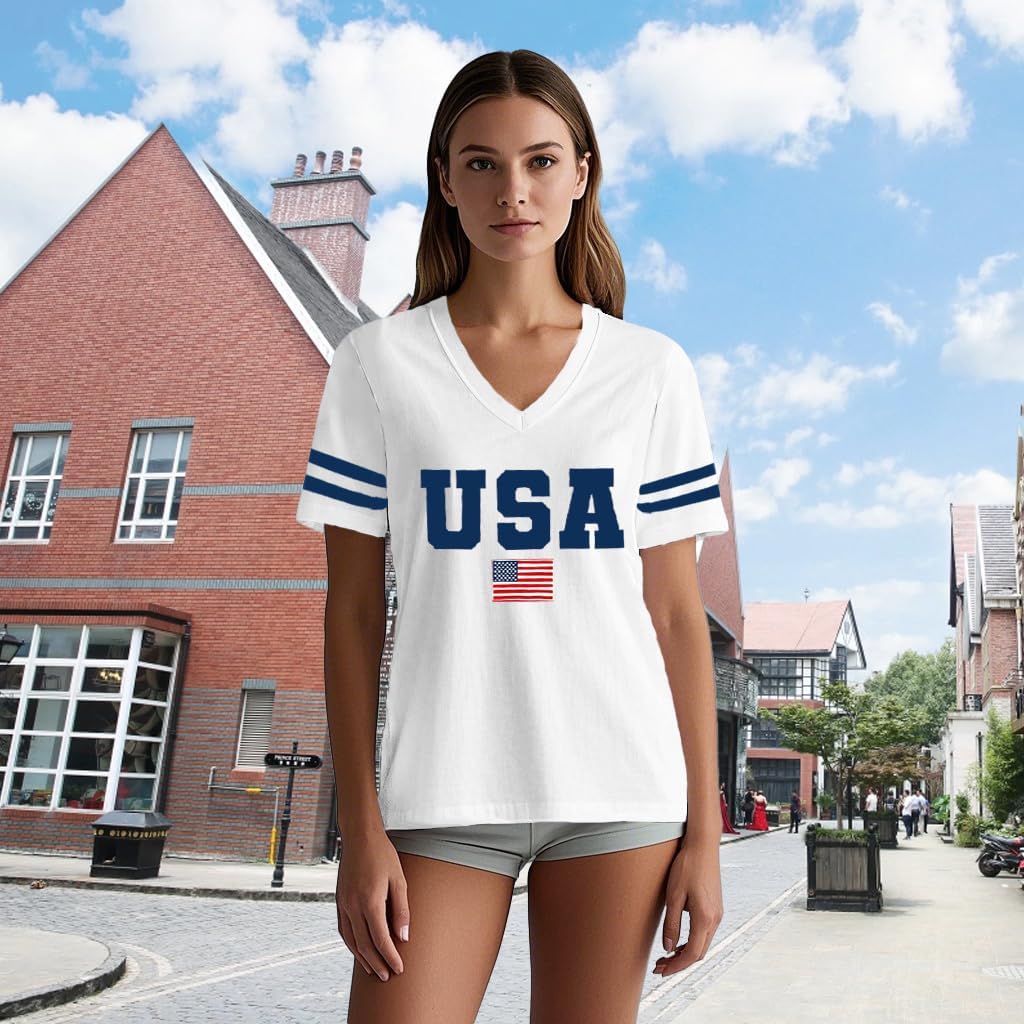 American Flag V-Neck Shirts for Women USA Patriotic T-Shirt 4th of July Tee Tops - Image 4