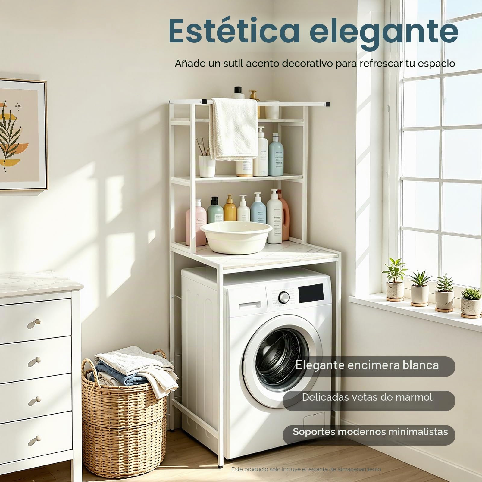 Estantería para lavadora, armario de lavadora que ahorra espacio sobre el estante de la lavadora, estante de baño de 3 niveles, estantería de almacenamiento multifuncional para cuarto de baño
