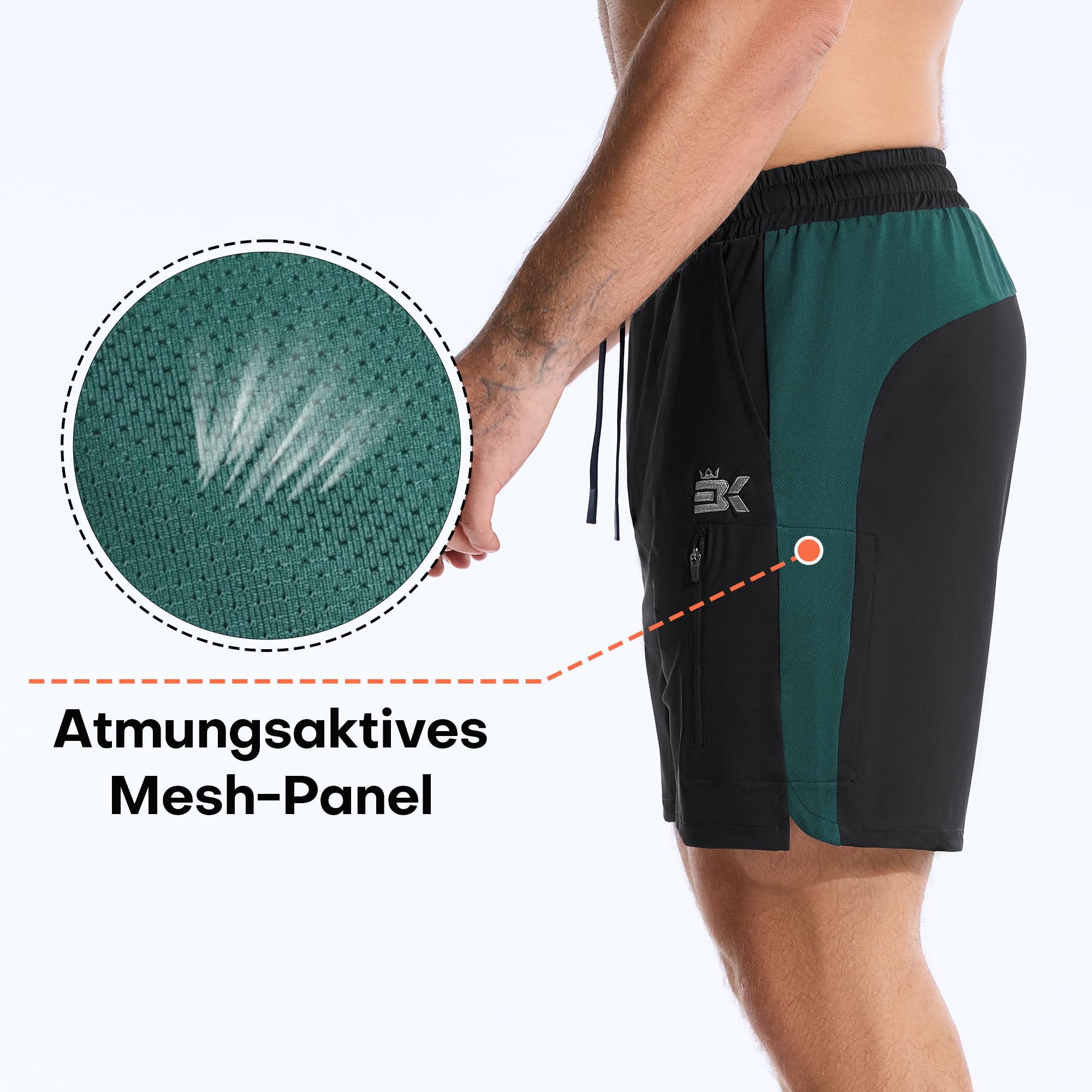 BROKIG Leichte Sporthose Herren Kurz, Schnell Trocknend Laufhose Herren Kurz Workout Gym Shorts mit Reißverschlusstasche