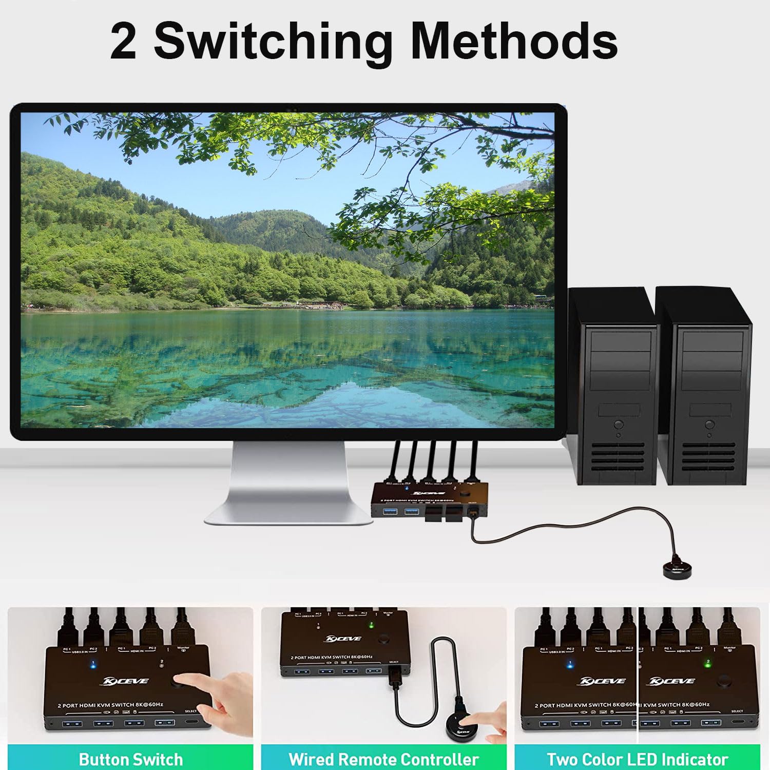Amazon.com: KCEVE KVM Switch 2 Computer 1 Monitor HDMI, KVM Switch