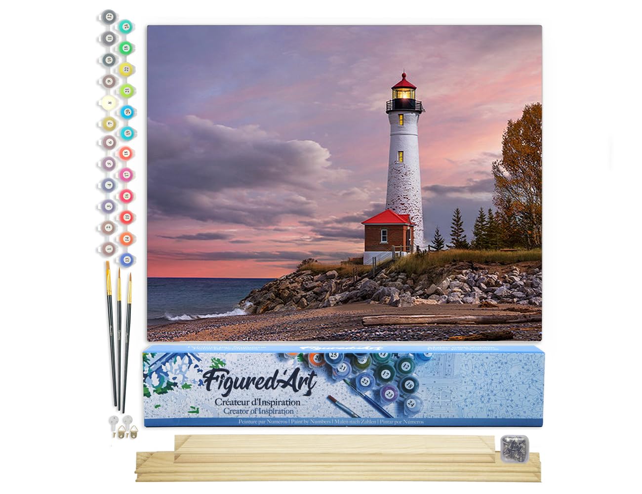 Figured'Art Paint by Numbers Kit for Adults Sea Lighthouse 16"x20" - Craft Art Painting Rolled Canvas with DIY Wooden Frame