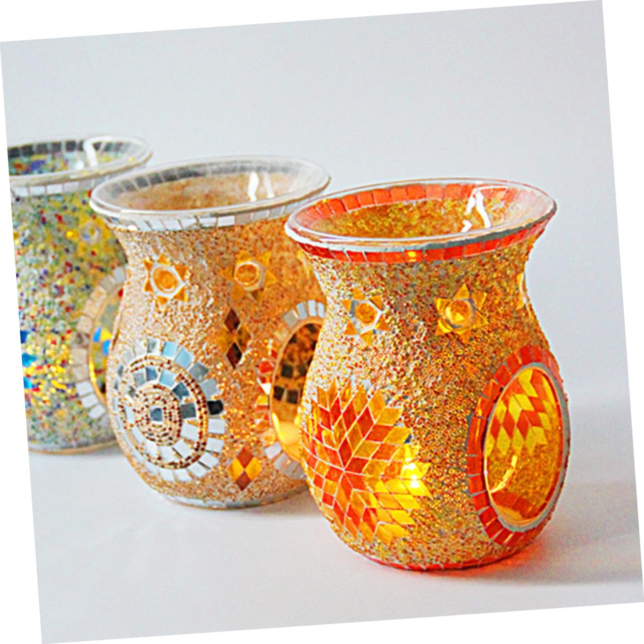 Cabilock Quemador Estilo Retro Elegante de Vidrio de Aceites Esenciales Naranja y Crear Ambiente Cálido y Romántico para Decoración de Mesa en Fiestas