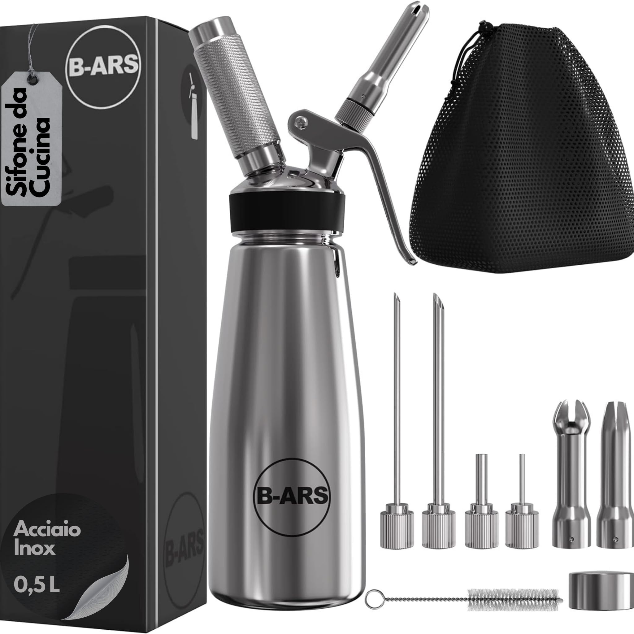 Sifone In Acciaio Inox Per Chantilly - Professionale, Con 3 Ugelli Decorativi, Capacità 500ml - Foto 11