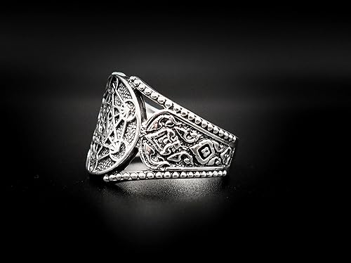 Miniatura 5 de Anillo Metatron Cube Geometría Sagrada de Plata de Ley 925 para hombre