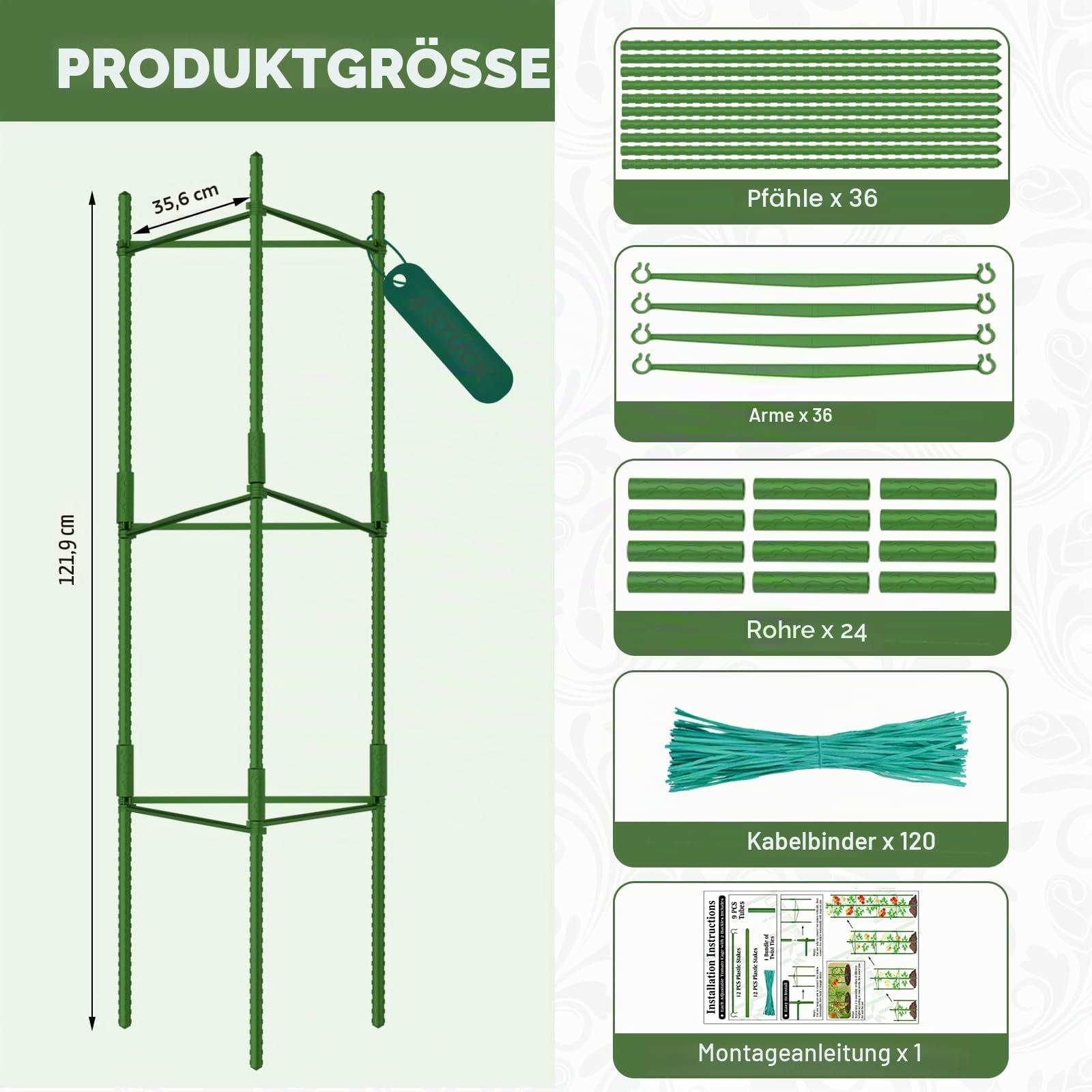Halatool 4Stück Tomaten Rankhilfe,120cm Verstellbarer Tomatenturm für Gurken,Töpfe & Hochbeete,Töpfe, Hochbeete, & Klettergemüse sowie Blumen (Grün 4 Packungen)
