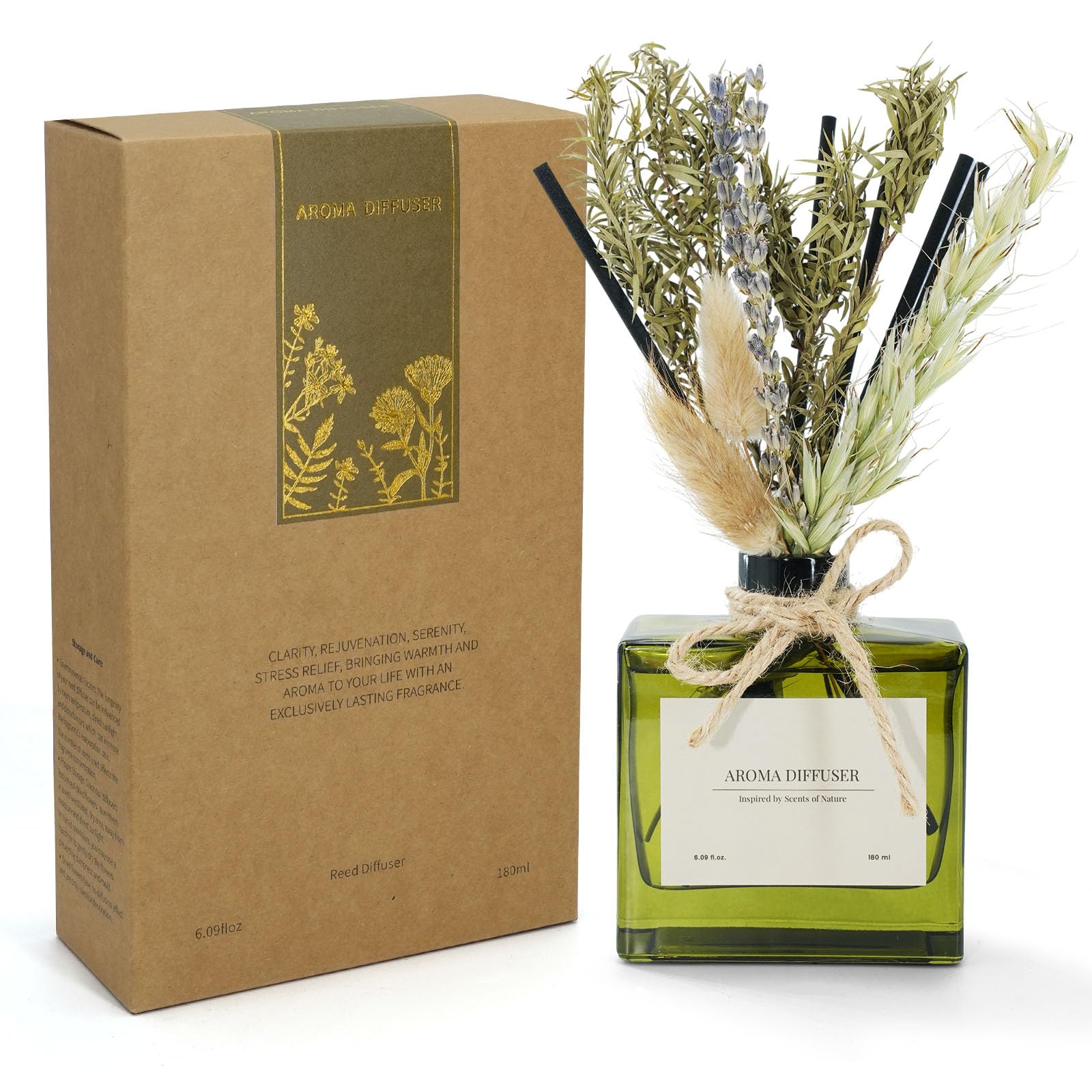 Reed Diffuser, Lavender Scented Oil with 10 Sticks & Decor Flower 180ml