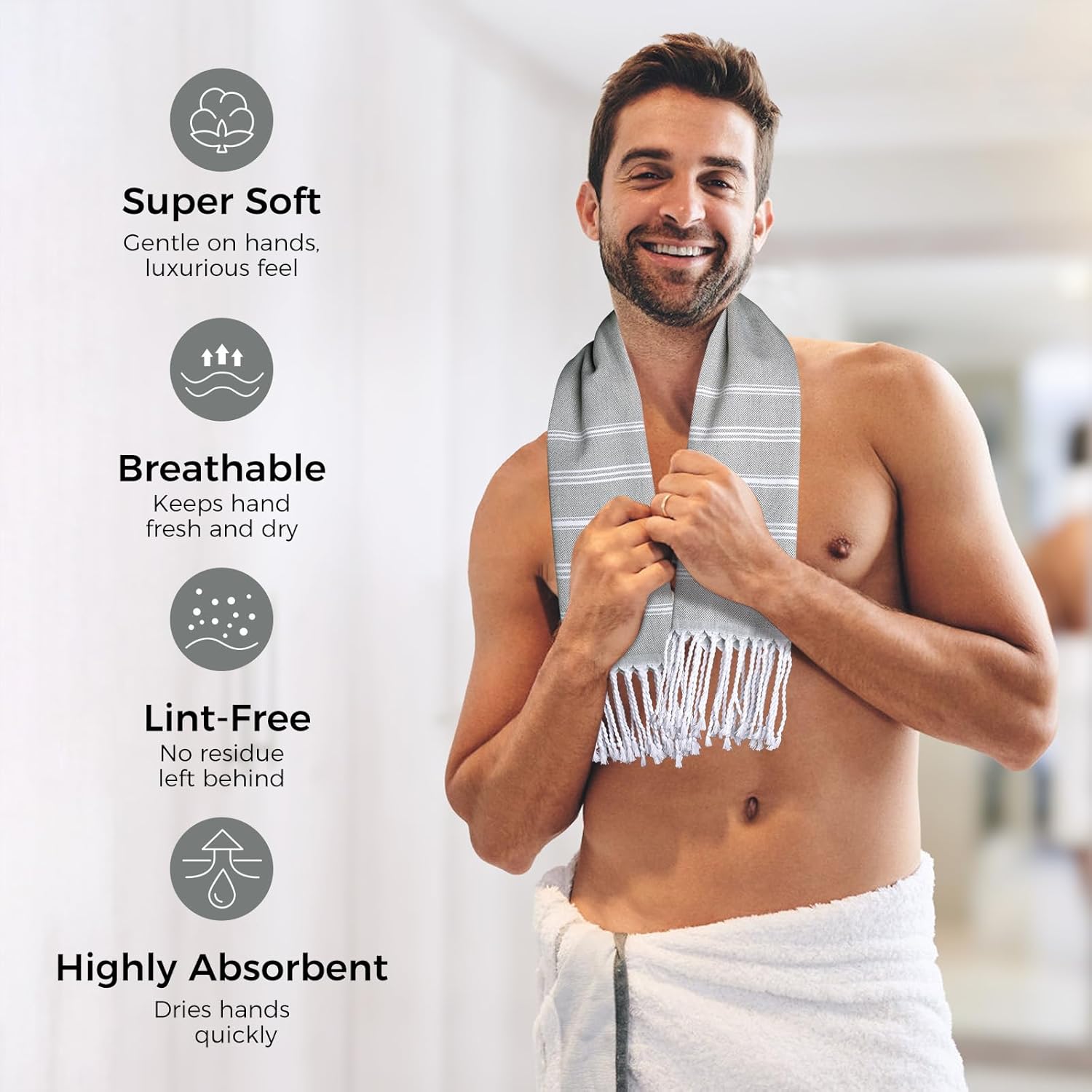 cabanana Hand Towels for Bathroom - 2-Pack,20x30 Inch-100% Cotton,Turkish Bathroom Hand Towels,Super Absorbent & Quick-Dry Soft for Bath, Kitchen, Spa, Face, Hair, Dishcloth (Gray) - Image 2