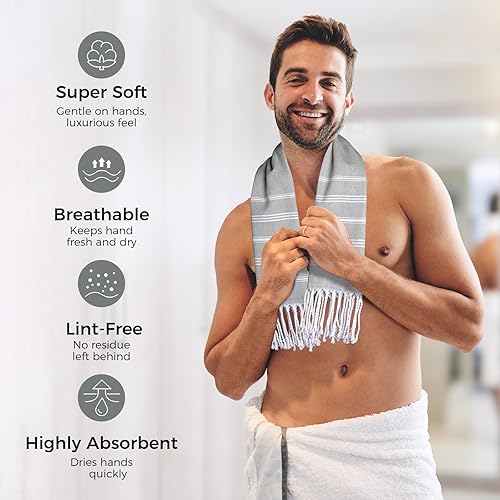 Miniatura 10 de cabanana Juego de 2 toallas de mano turcas de algodón  Toallas de cocina bohemias de 30 x 20 pulgadas toalla de baño decorativa fina (aguamarina)