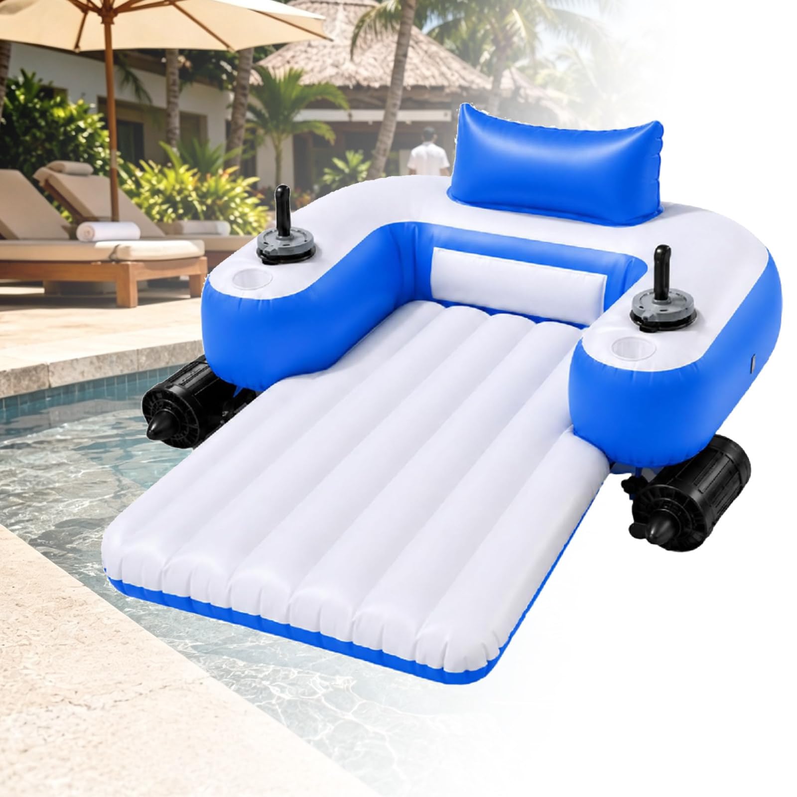 Flotador De Piscina Motorizado,Tumbona Inflable De Agua con Control Joystick 360°, Flotador De Sillón De Agua Portátil para Adultos Playa De Verano BatteryOperated-B