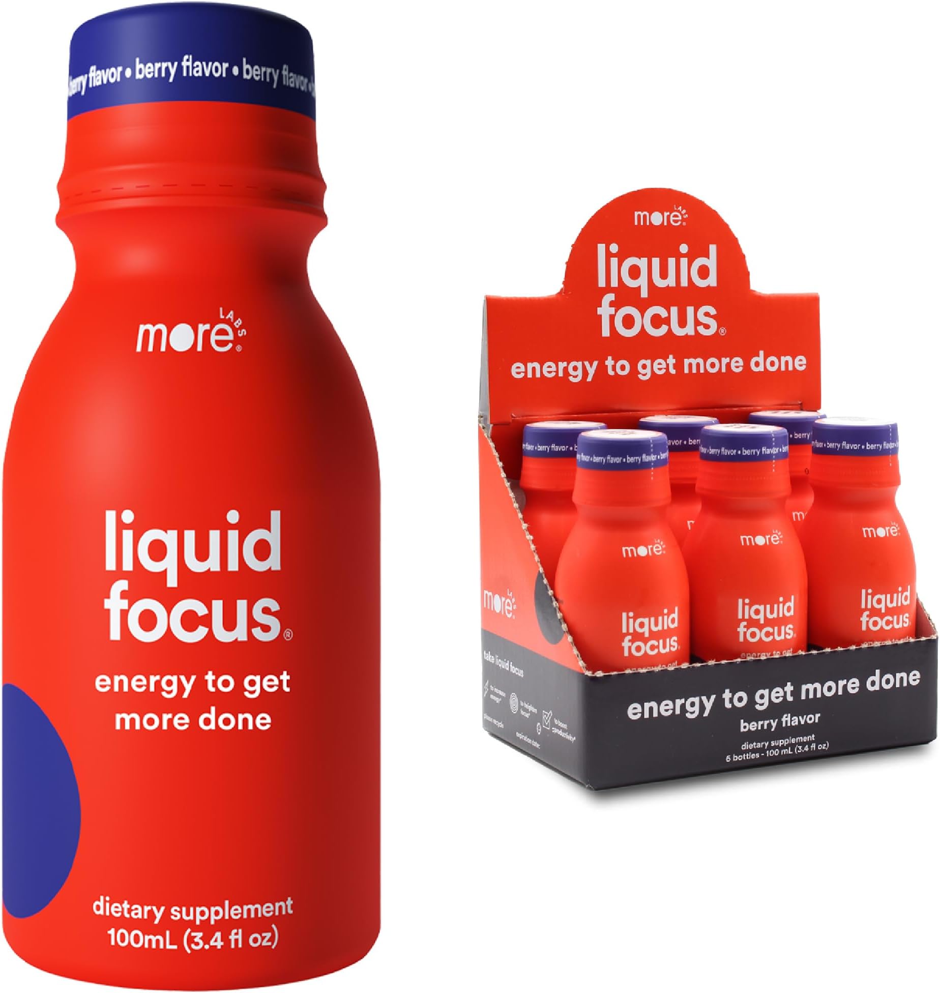 Liquid Focus, Nootropic Smart Drink with Powerful Antioxidants & Adaptogenic Herbs for Energy and Concentration, 150mg Caffeine (Pack of 6)