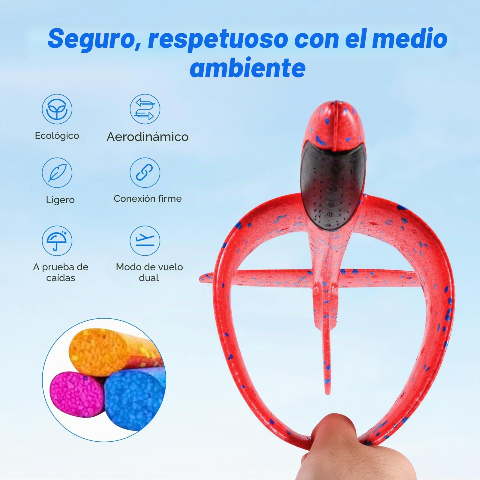 Hoiloie XXL 2 piezas 44 cm Avión de poliestireno para niños, Avión de poliestireno para niños, Avión lanzador con 2 modos de vuelo, Juego de avión para niños y niñas a partir de 3, 4, 5, 6, 7, 8, 9