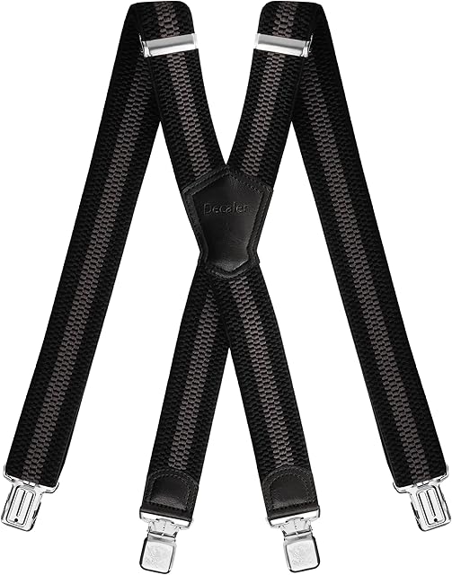 Decalen Szelki dla mężczyzn, szerokość 4 cm, z bardzo mocnymi, 4 metalowymi klipsami, długie, rozmiar uniwersalny, dla mężczyzn i kobiet, regulowane i elastyczne X Style